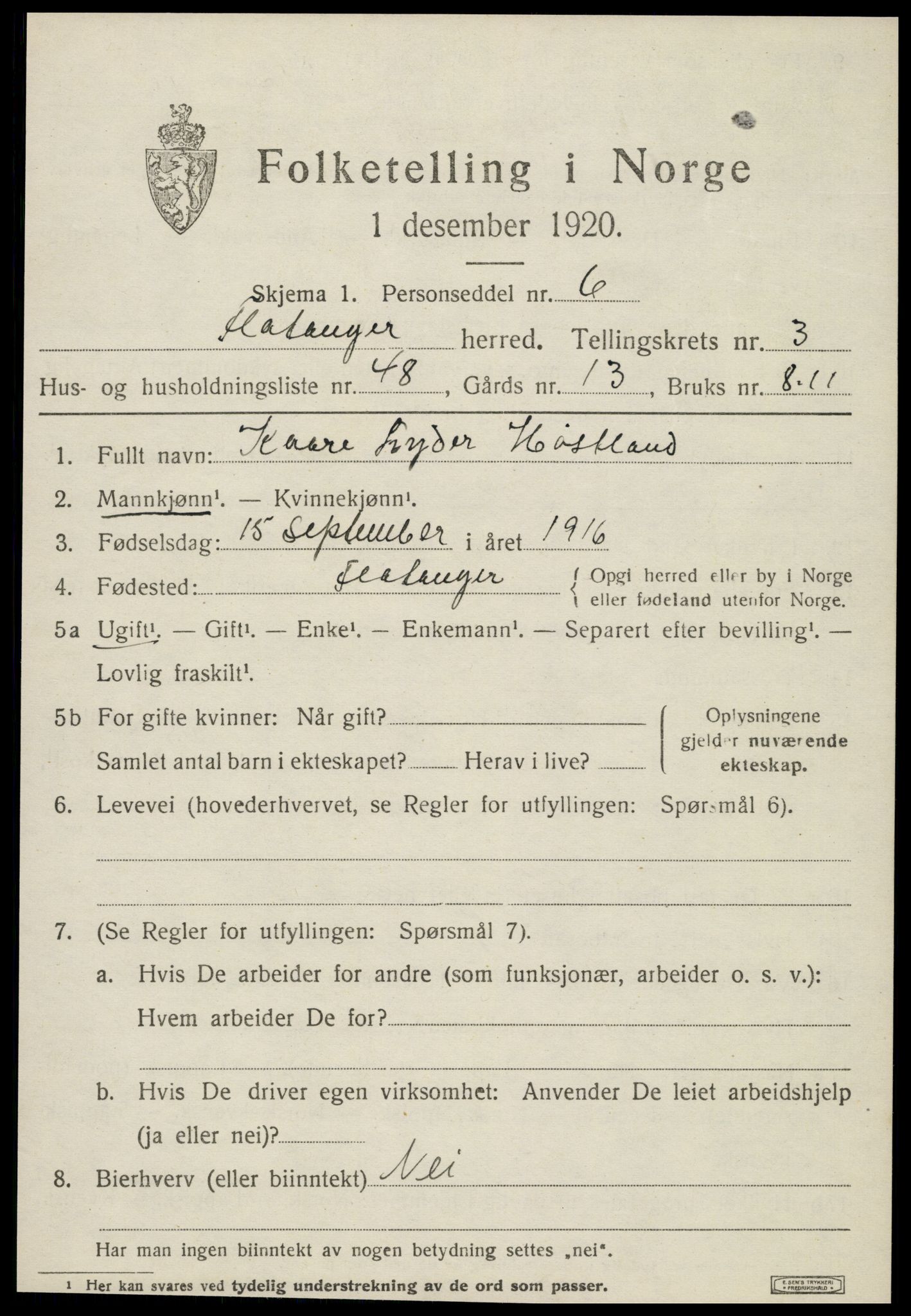 SAT, 1920 census for Flatanger, 1920, p. 2174