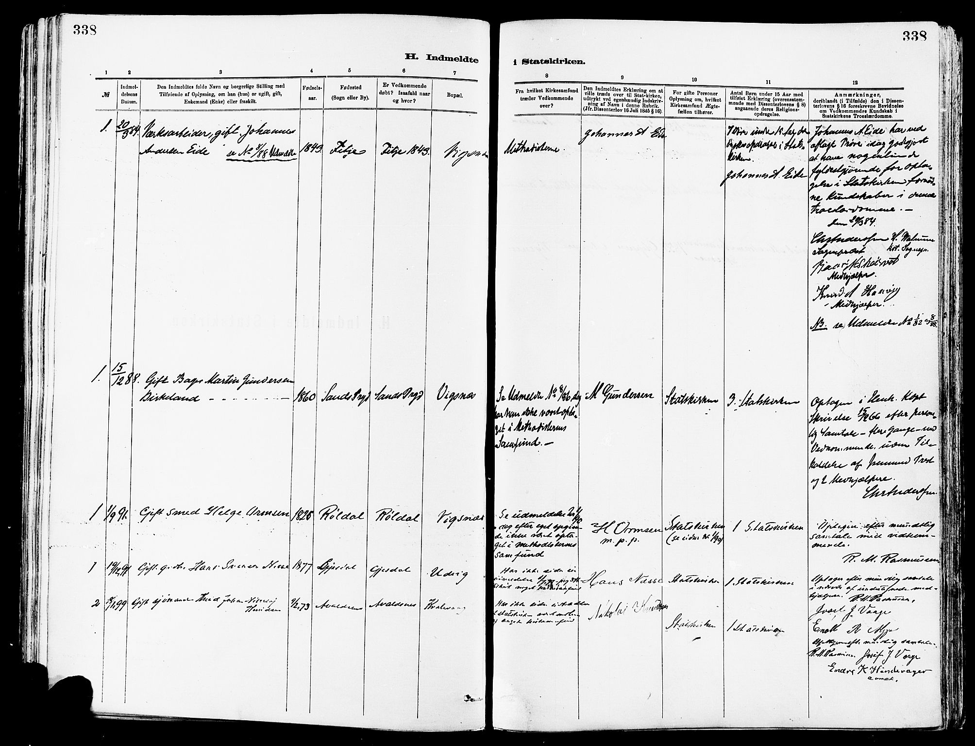 Avaldsnes sokneprestkontor, SAST/A -101851/H/Ha/Haa/L0015: Parish register (official) no. A 15, 1880-1906, p. 338