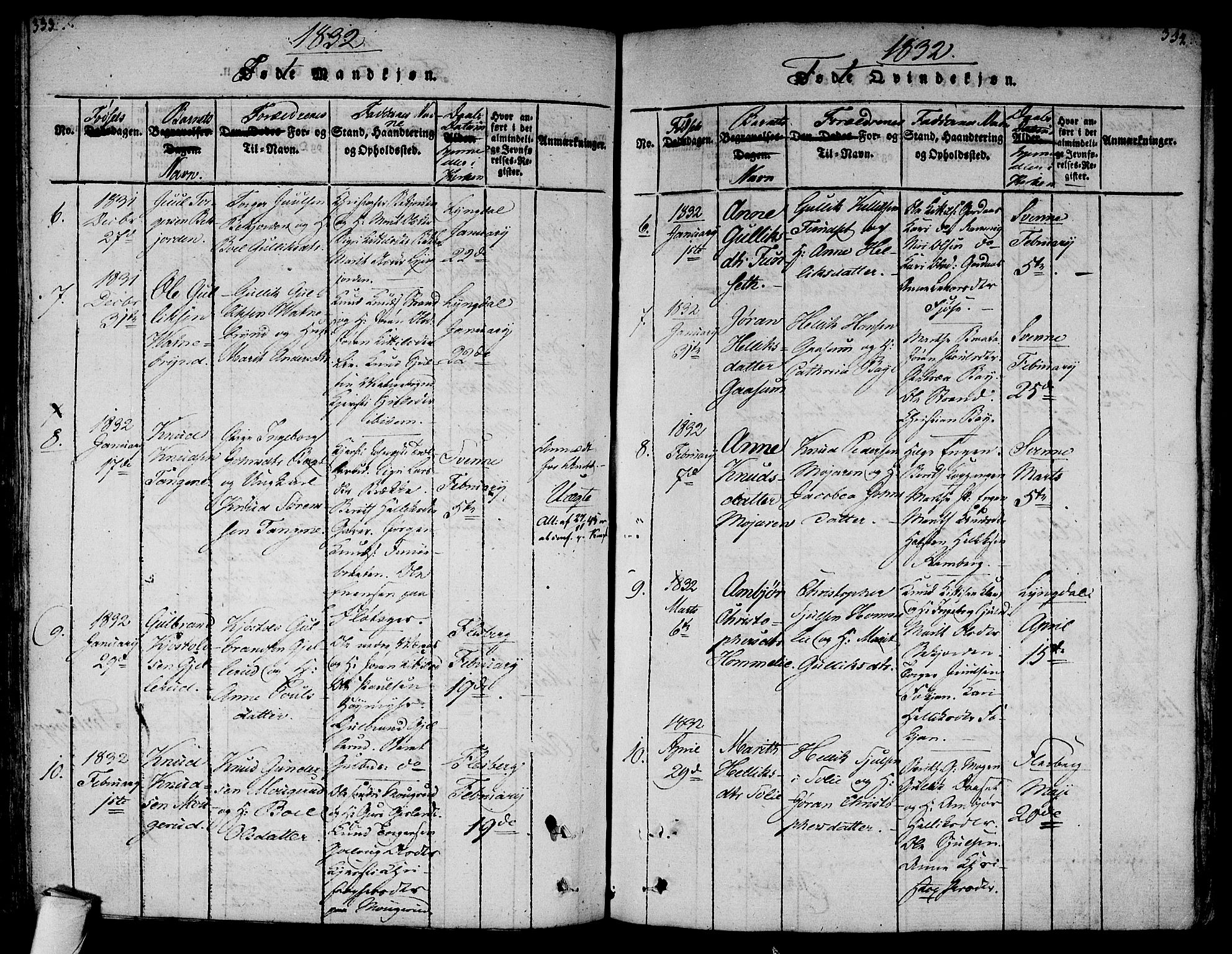 Flesberg kirkebøker, AV/SAKO-A-18/F/Fa/L0005: Parish register (official) no. I 5, 1816-1834, p. 333-334