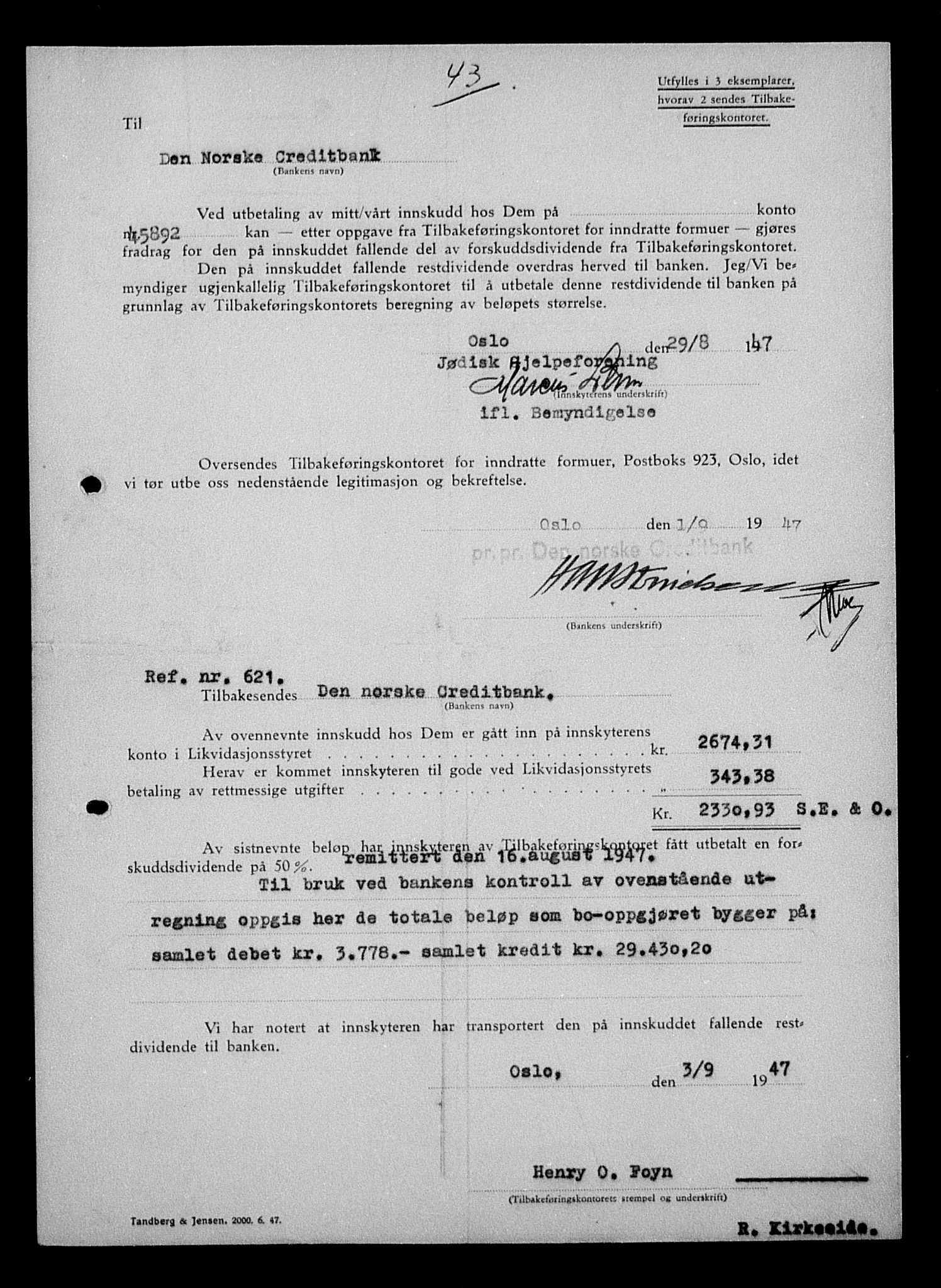 Justisdepartementet, Tilbakeføringskontoret for inndratte formuer, AV/RA-S-1564/H/Hc/Hcc/L0930: --, 1945-1947, p. 90