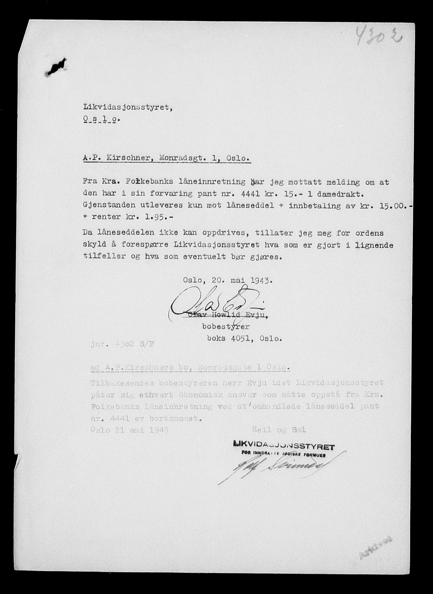 Justisdepartementet, Tilbakeføringskontoret for inndratte formuer, AV/RA-S-1564/H/Hc/Hcc/L0951: --, 1945-1947, p. 471
