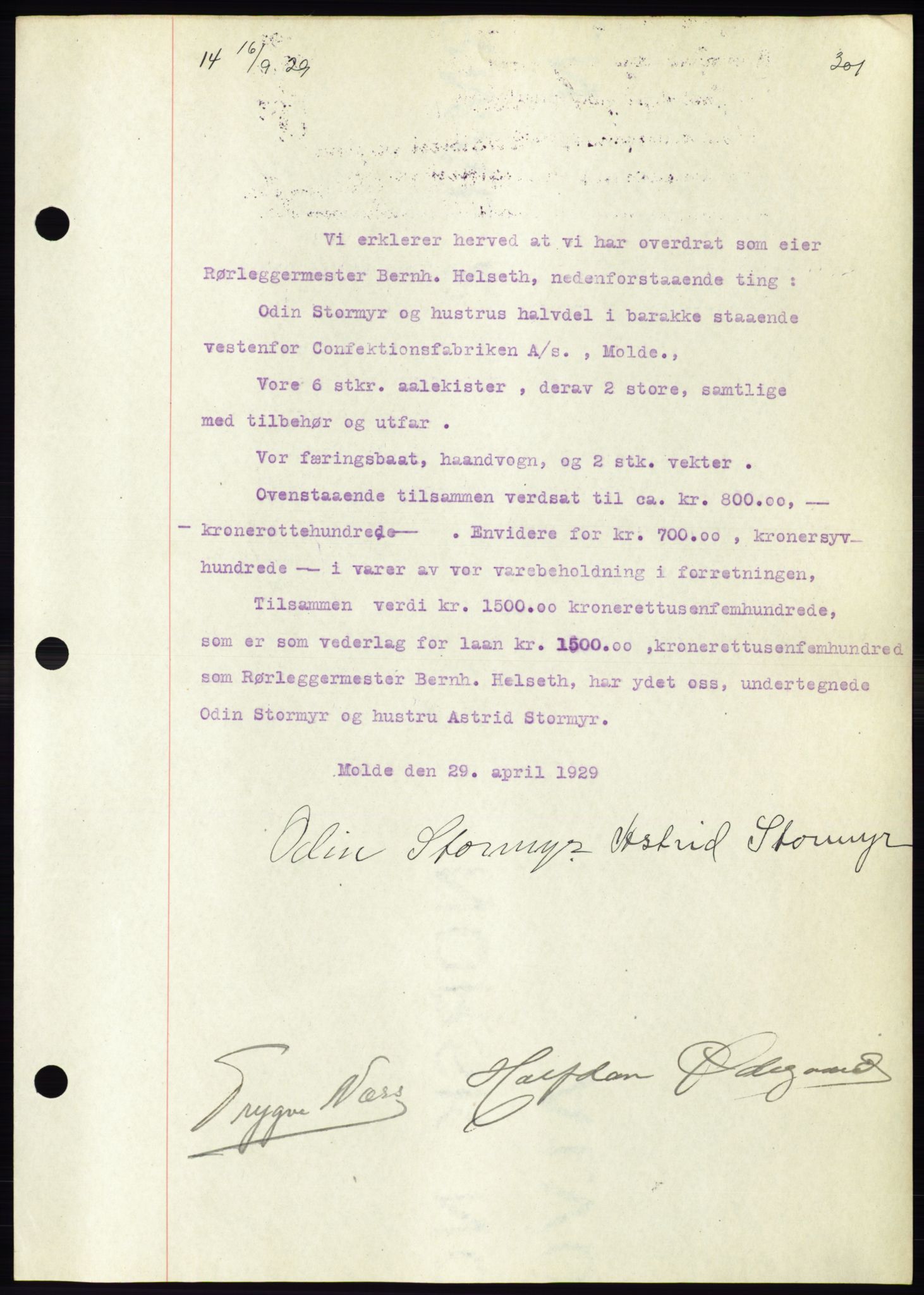 Molde byfogd, AV/SAT-A-0025/2/2C/L0011: Mortgage book no. 11, 1926-1932, Deed date: 16.09.1929