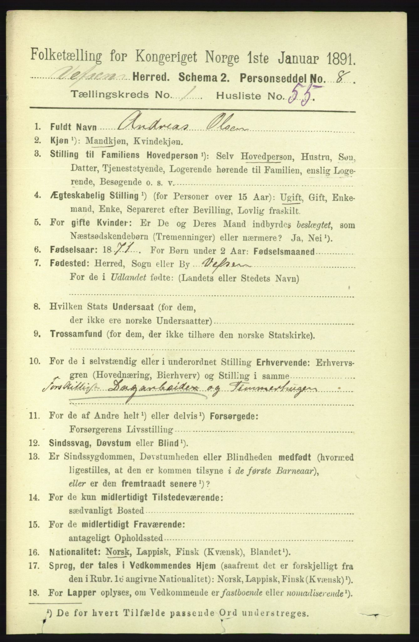 RA, 1891 census for 1824 Vefsn, 1891, p. 527