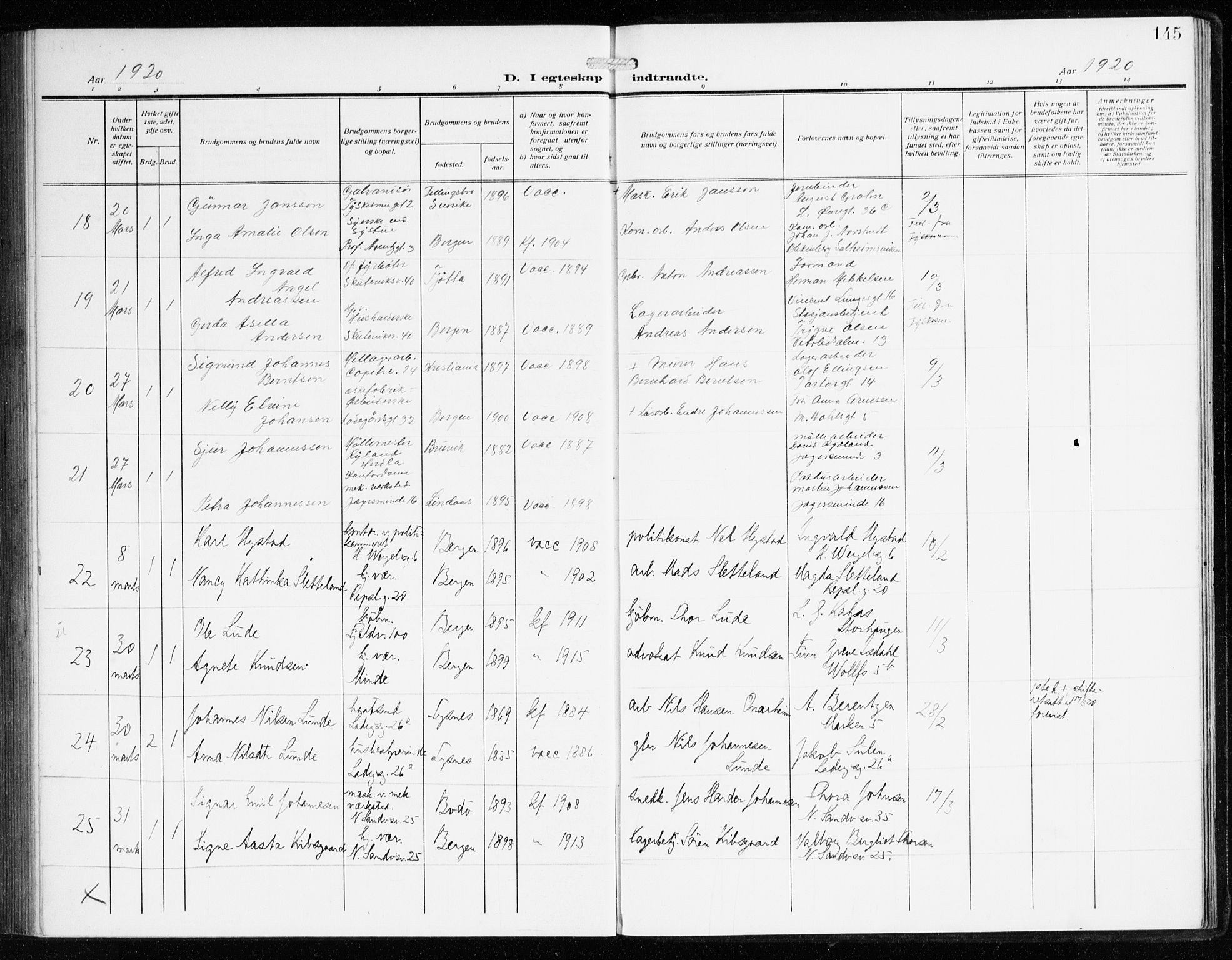 Sandviken Sokneprestembete, SAB/A-77601/H/Ha/L0015: Parish register (official) no. D 2, 1911-1923, p. 145