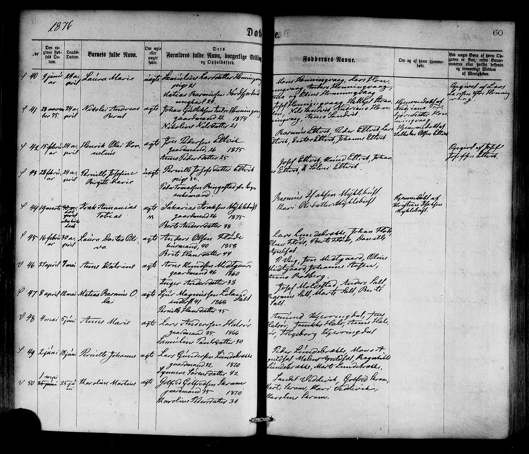 Selje sokneprestembete, SAB/A-99938/H/Ha/Haa/Haaa: Parish register (official) no. A 12, 1870-1880, p. 60