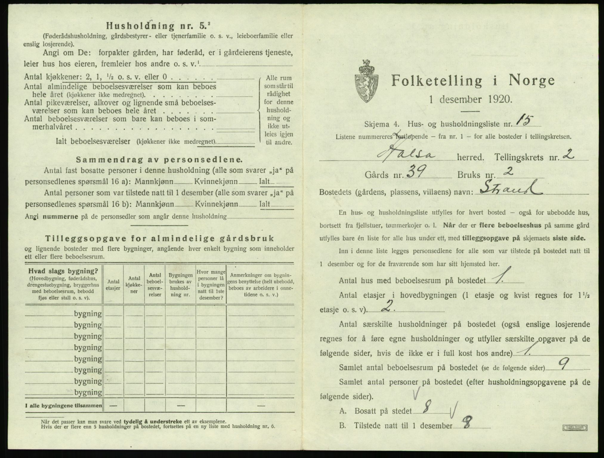 SAT, 1920 census for Halsa, 1920, p. 134