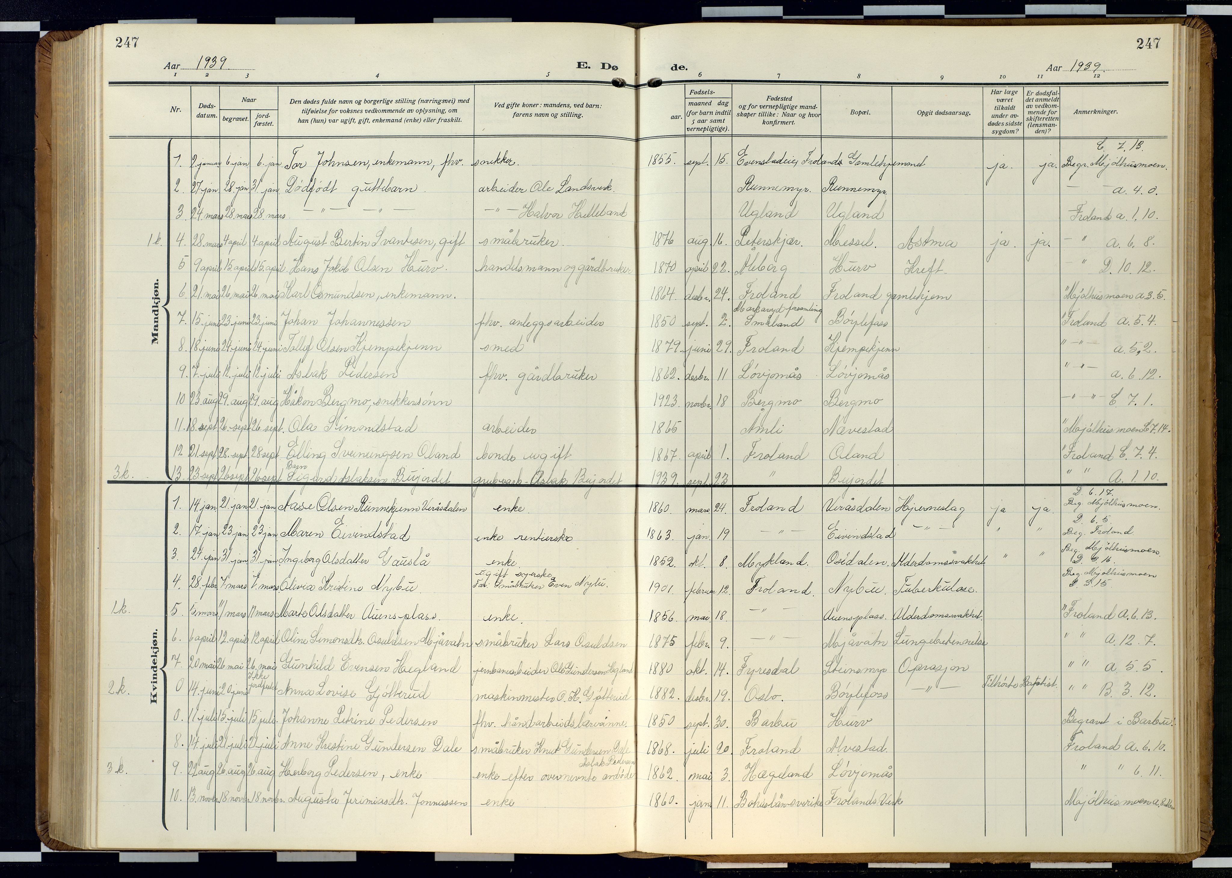 Froland sokneprestkontor, AV/SAK-1111-0013/F/Fb/L0011: Parish register (copy) no. B 11, 1921-1947, p. 247