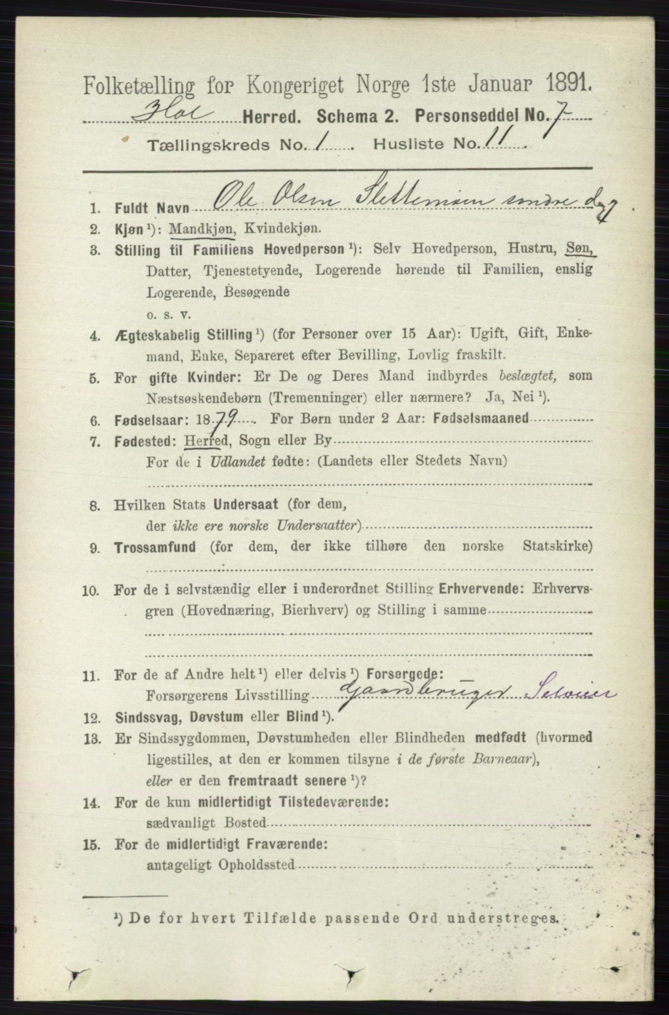 RA, 1891 census for 0620 Hol, 1891, p. 121