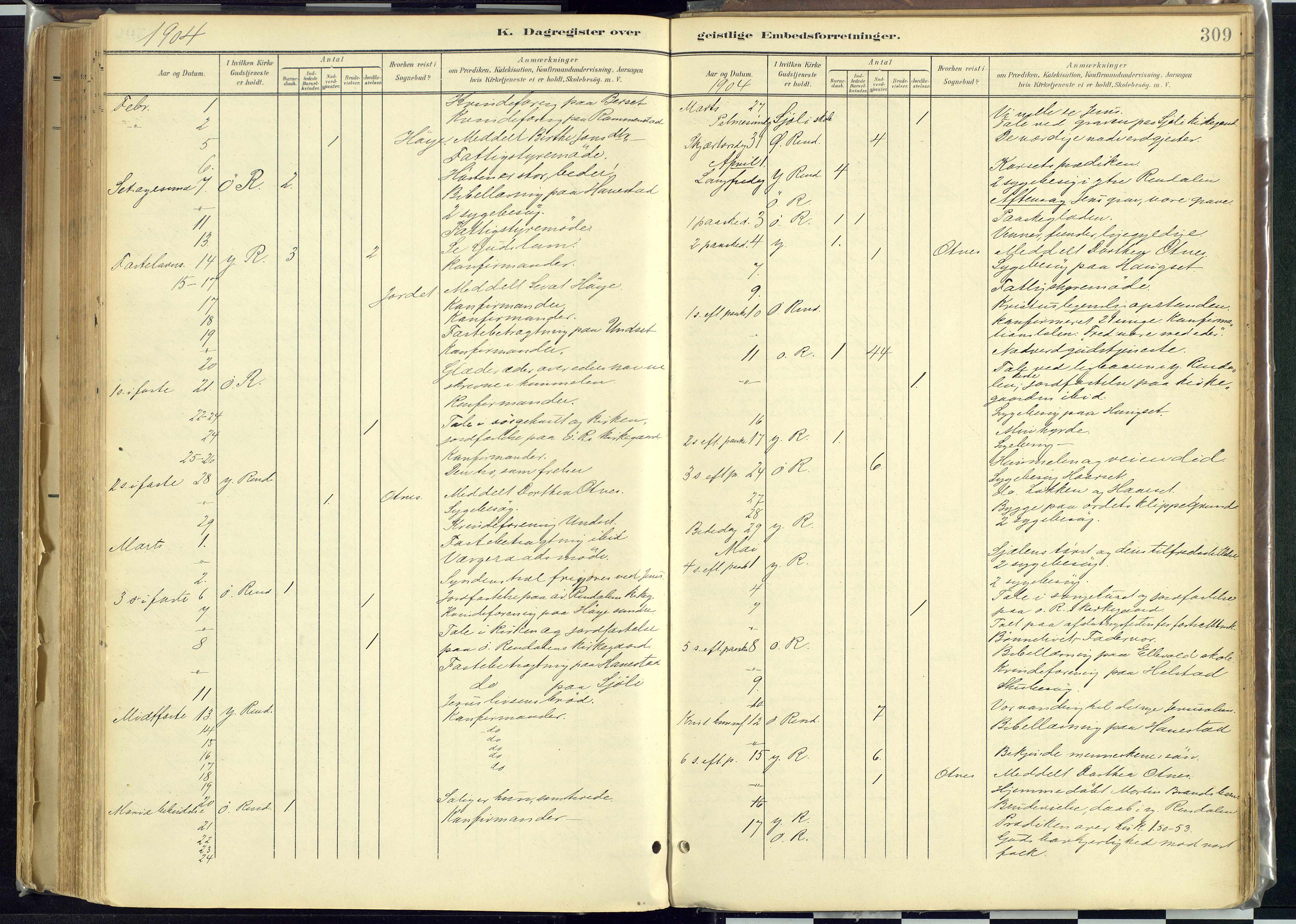 Rendalen prestekontor, AV/SAH-PREST-054/H/Ha/Haa/L0012: Parish register (official) no. 12, 1901-1928, p. 309