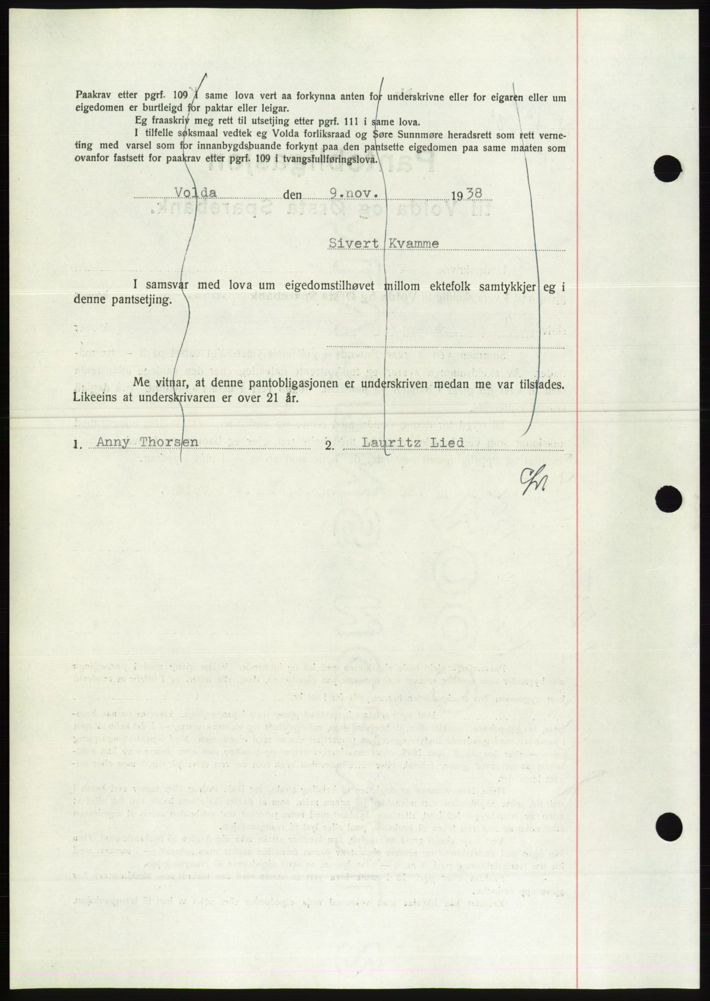 Søre Sunnmøre sorenskriveri, AV/SAT-A-4122/1/2/2C/L0066: Mortgage book no. 60, 1938-1938, Diary no: : 1560/1938