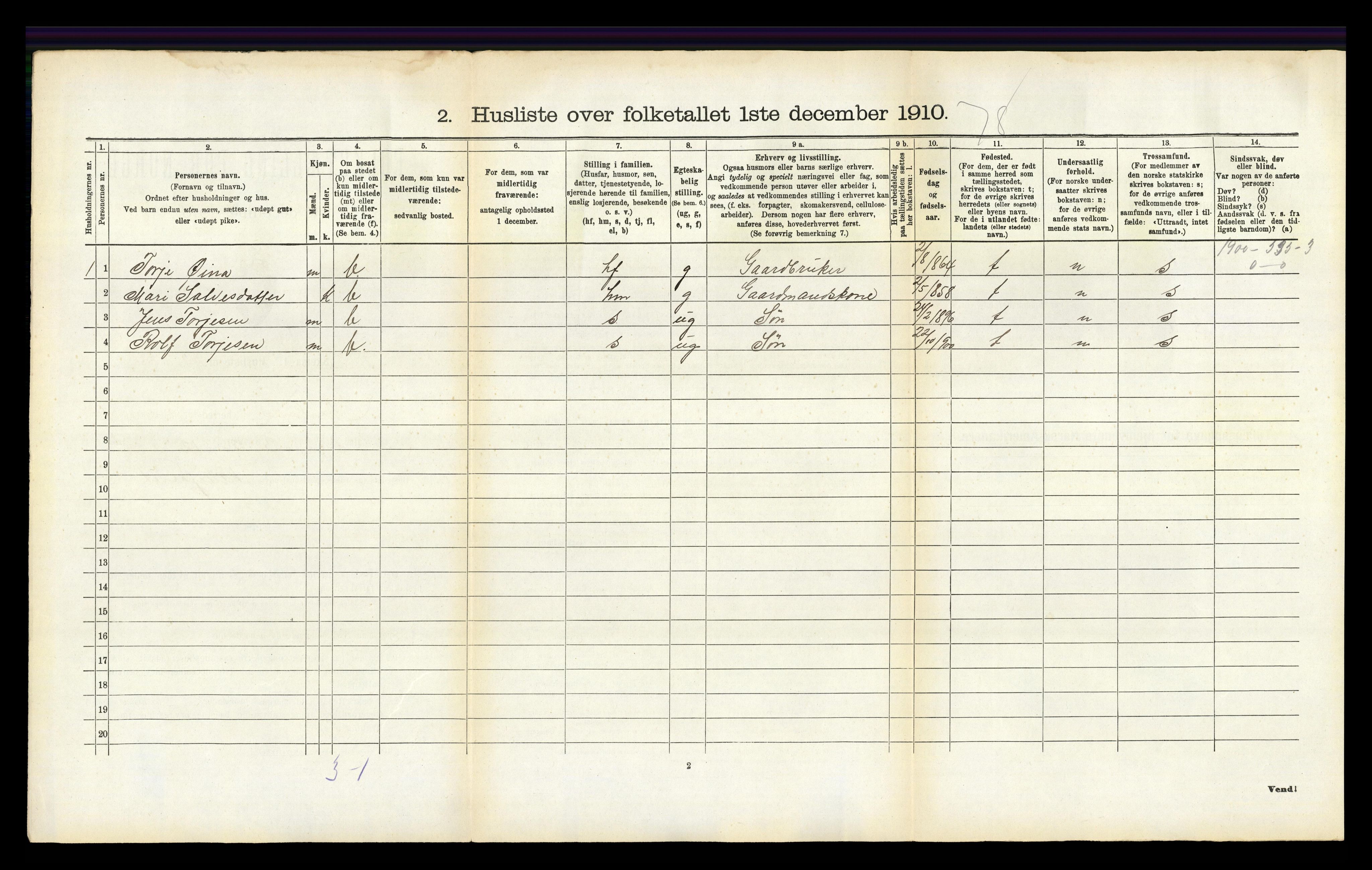 RA, 1910 census for Iveland, 1910, p. 52