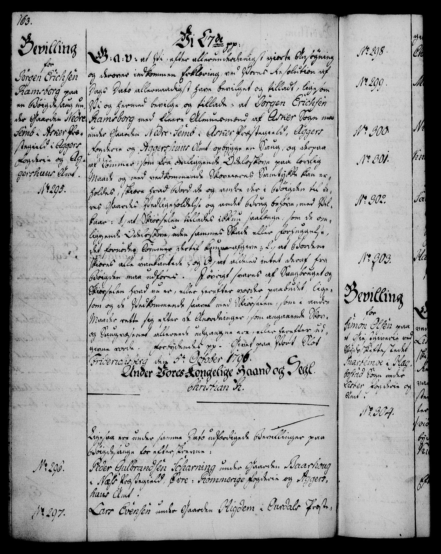 Rentekammeret, Kammerkanselliet, AV/RA-EA-3111/G/Gg/Gga/L0016: Norsk ekspedisjonsprotokoll med register (merket RK 53.16), 1794-1800, p. 163