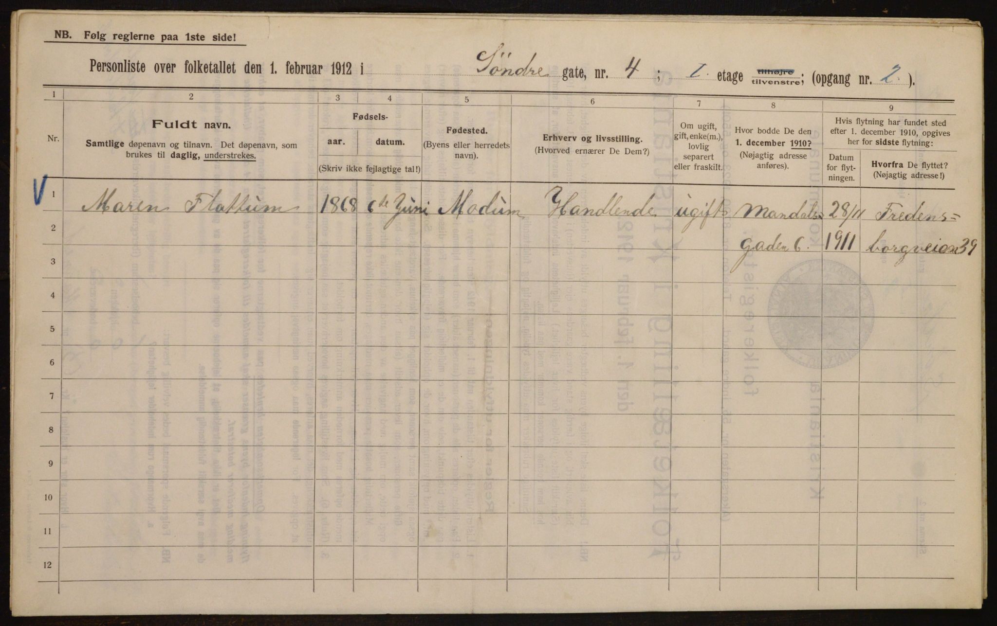 OBA, Municipal Census 1912 for Kristiania, 1912, p. 106382