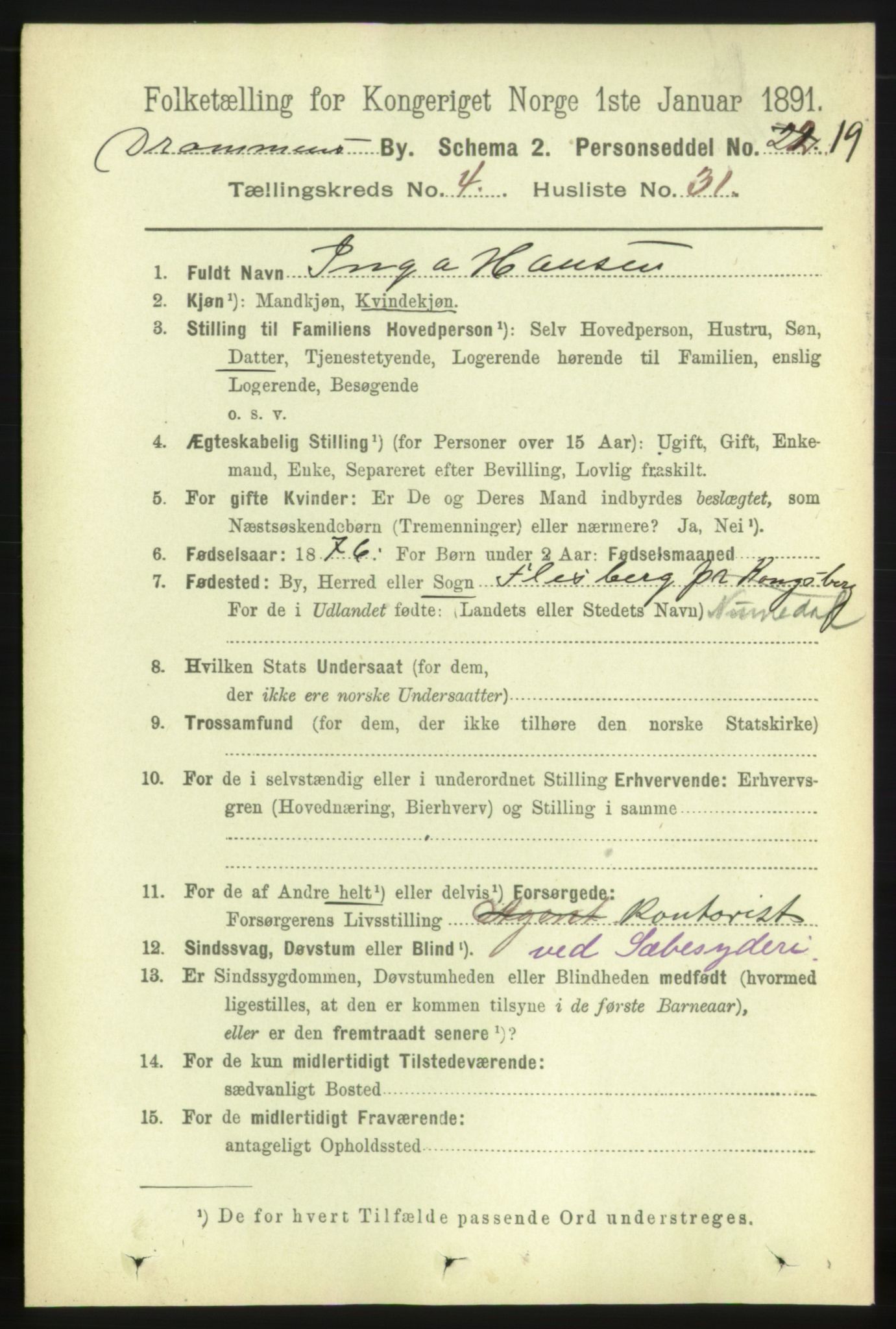 RA, 1891 census for 0602 Drammen, 1891, p. 5679