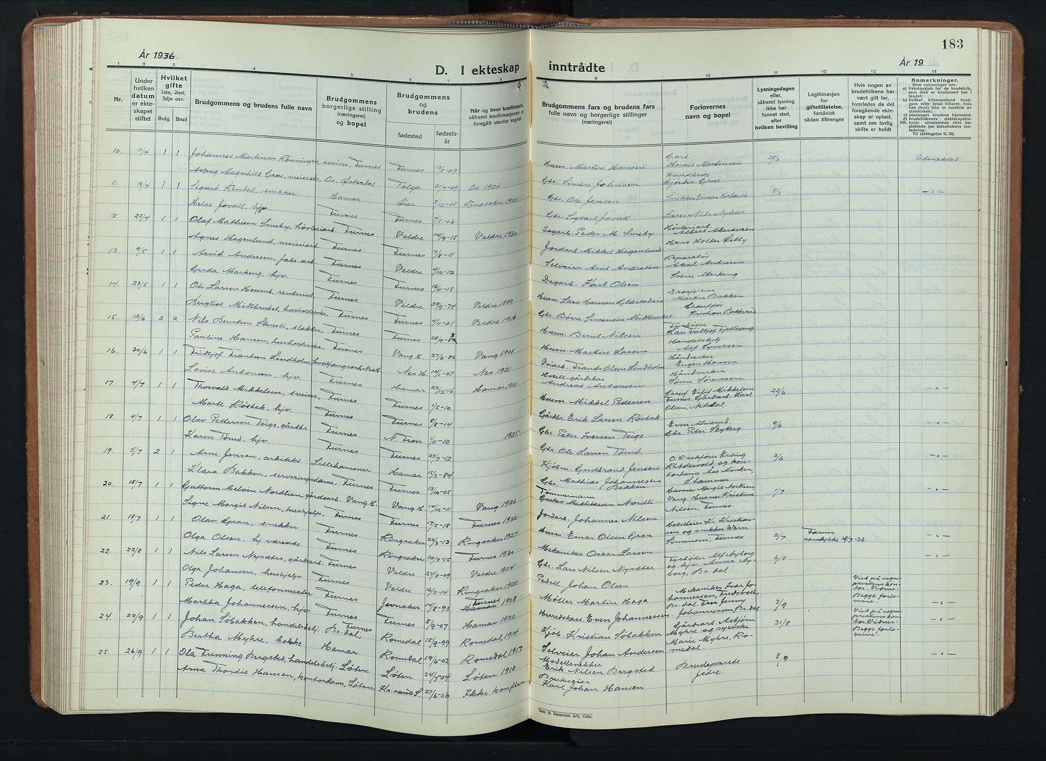 Furnes prestekontor, AV/SAH-PREST-012/L/La/L0002: Parish register (copy) no. 2, 1934-1956, p. 183