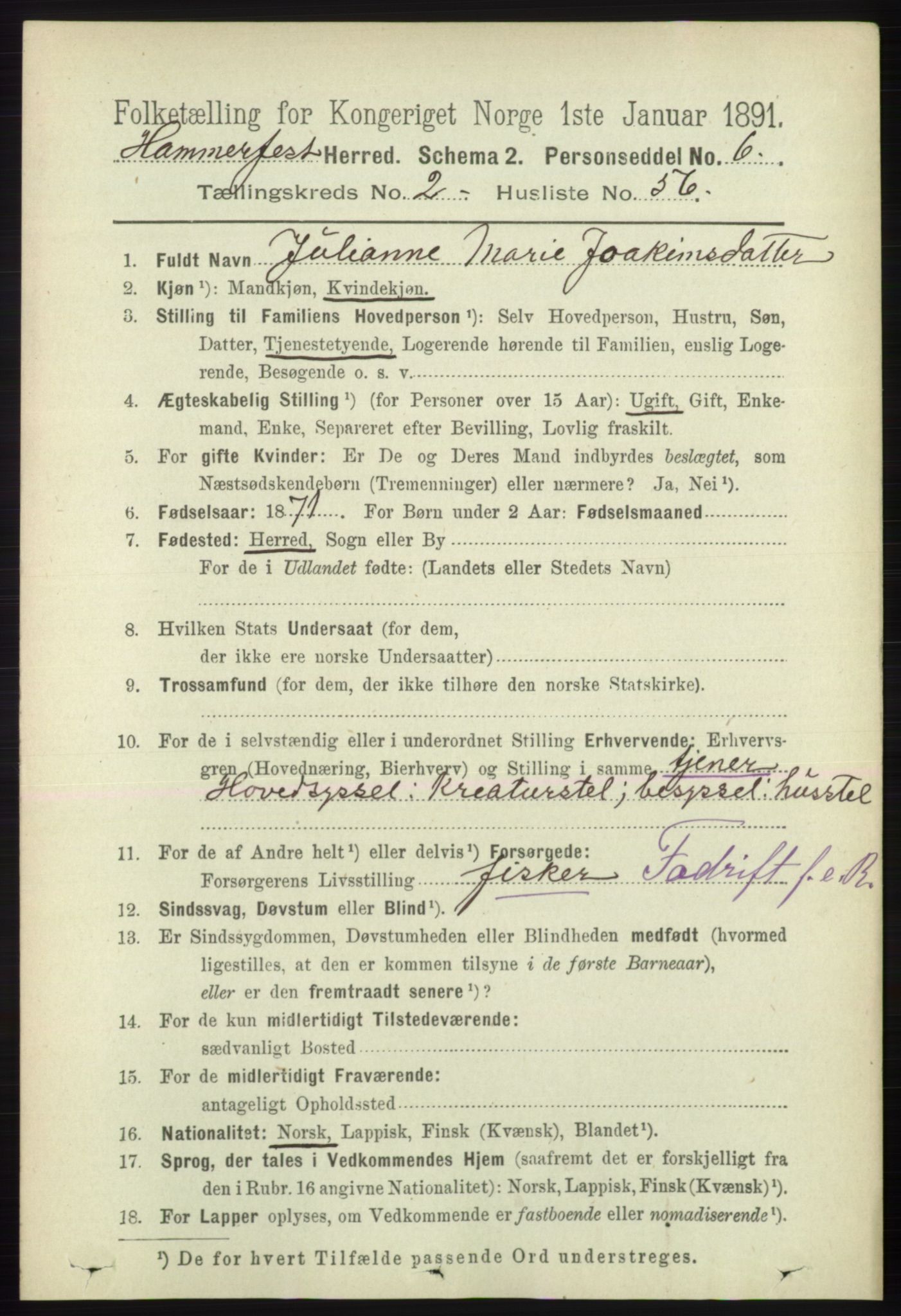 RA, 1891 census for 2016 Hammerfest, 1891, p. 976