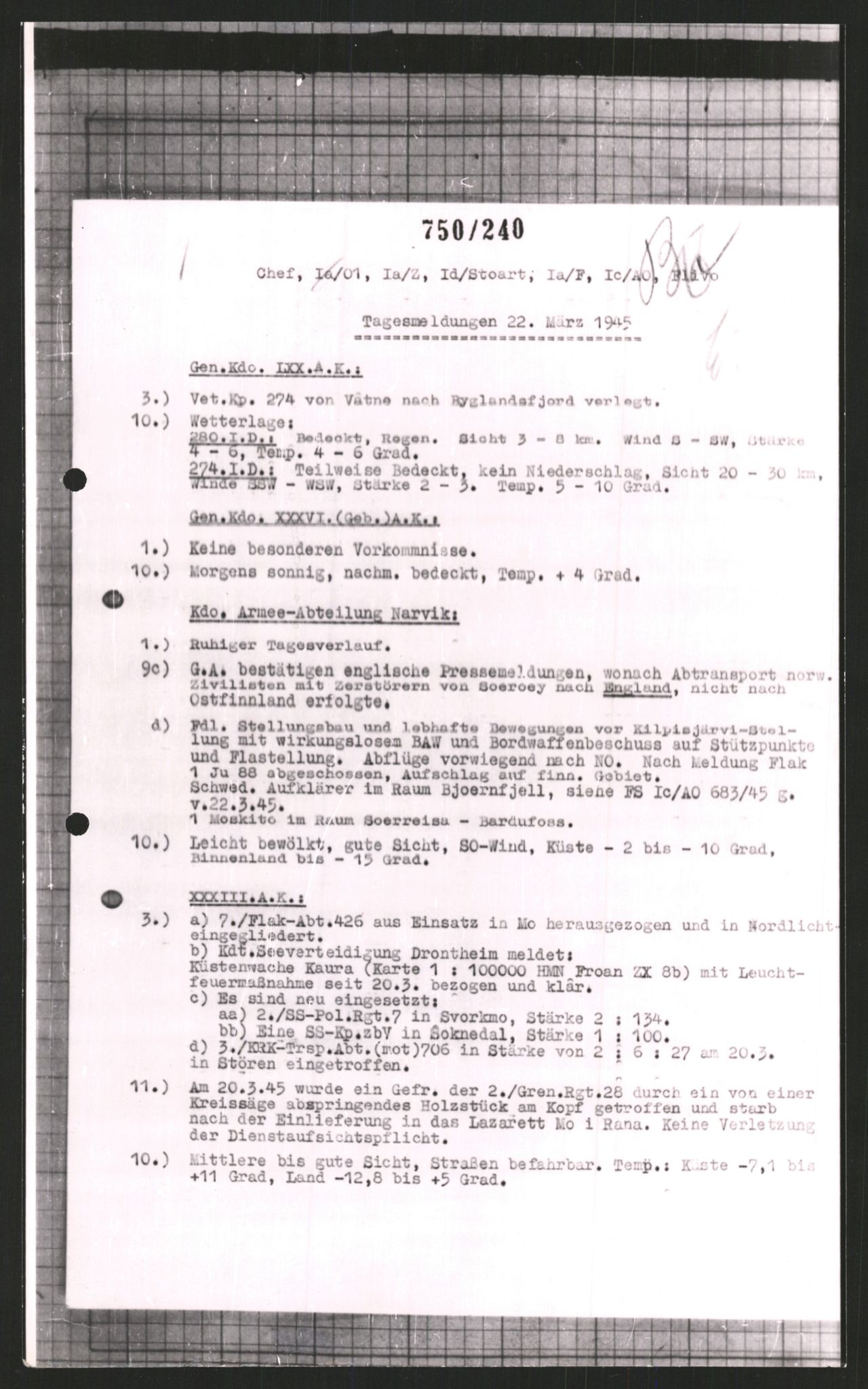 Forsvarets Overkommando. 2 kontor. Arkiv 11.4. Spredte tyske arkivsaker, AV/RA-RAFA-7031/D/Dar/Dara/L0008: Krigsdagbøker for 20. Gebirgs-Armee-Oberkommando (AOK 20), 1945, p. 611