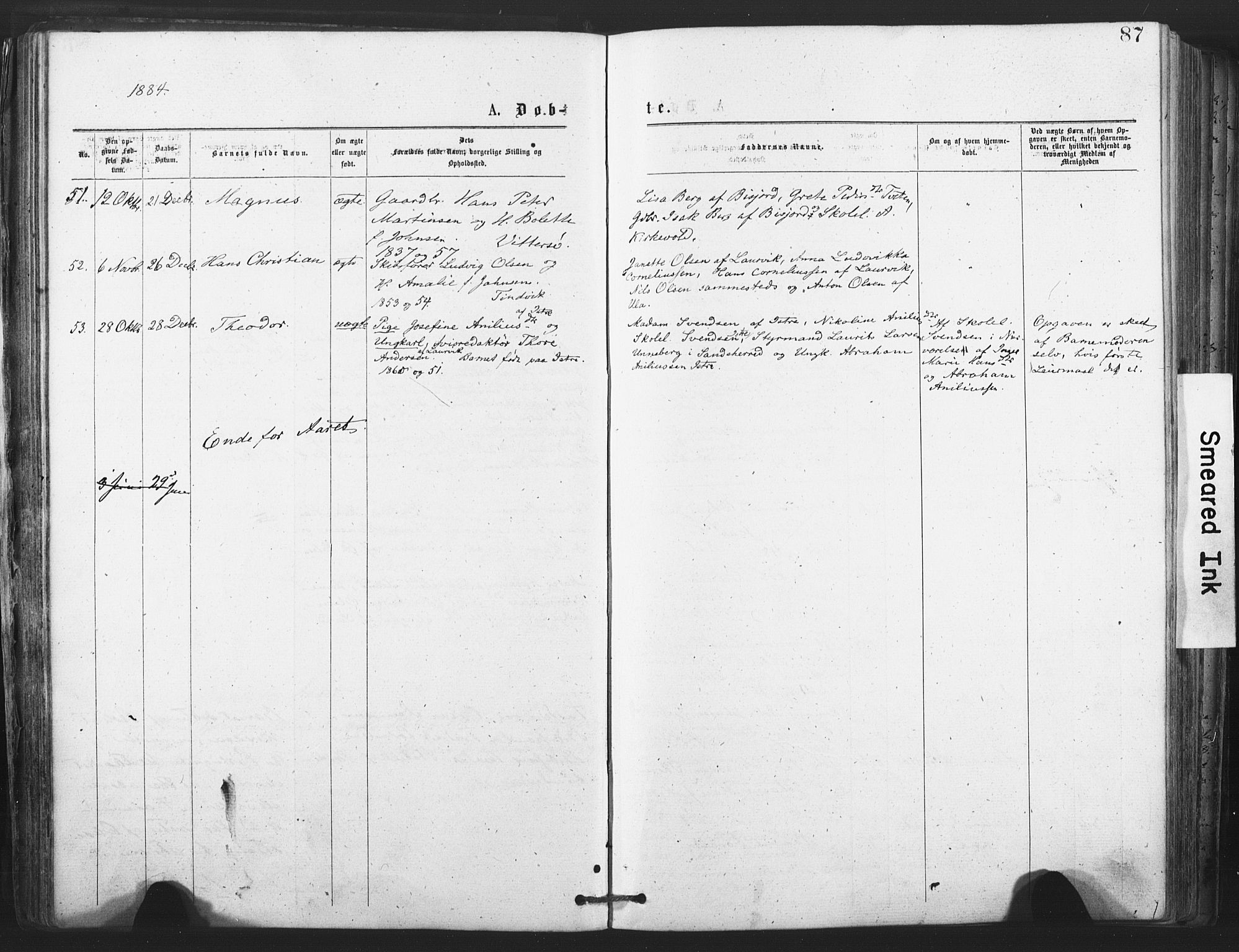 Tjølling kirkebøker, AV/SAKO-A-60/F/Fa/L0008: Parish register (official) no. 8, 1877-1886, p. 87