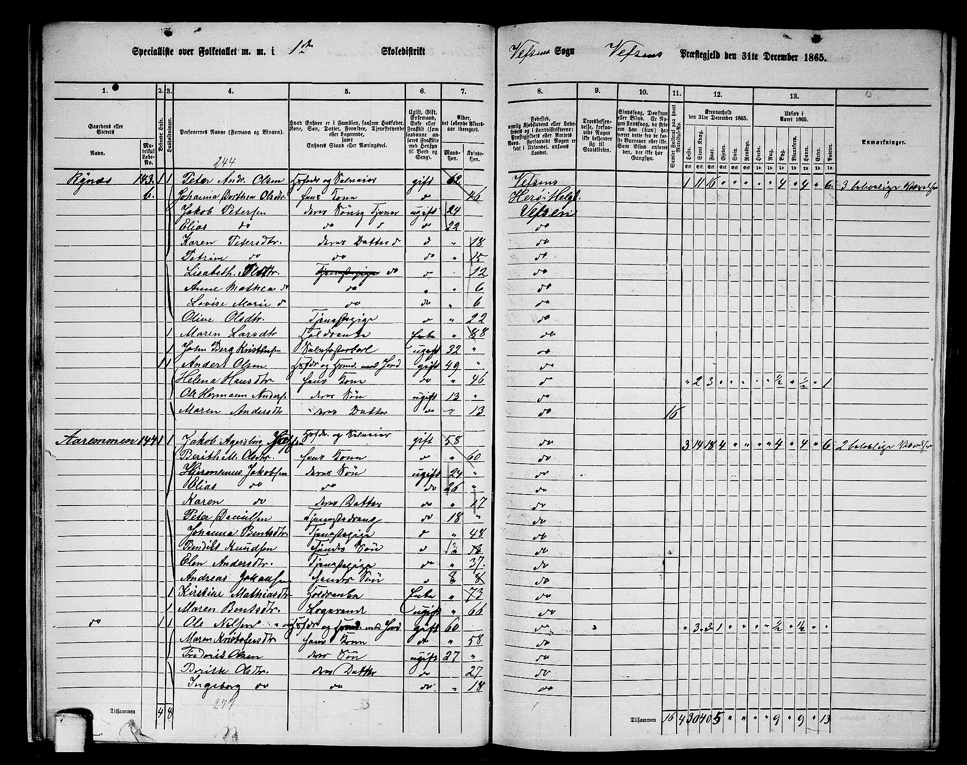 RA, 1865 census for Vefsn, 1865, p. 23