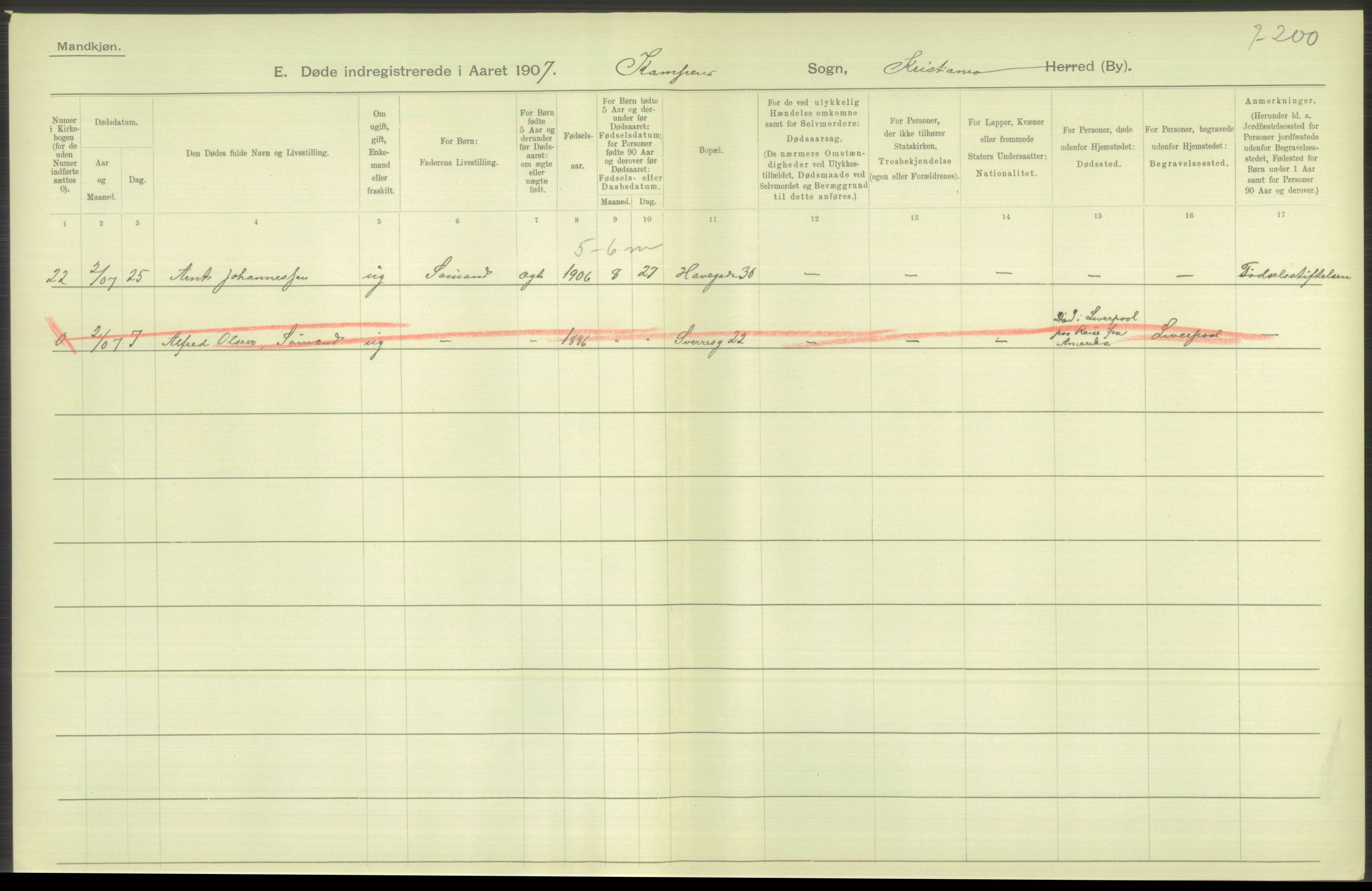 Statistisk sentralbyrå, Sosiodemografiske emner, Befolkning, AV/RA-S-2228/D/Df/Dfa/Dfae/L0010: Kristiania: Døde, dødfødte, 1907, p. 398