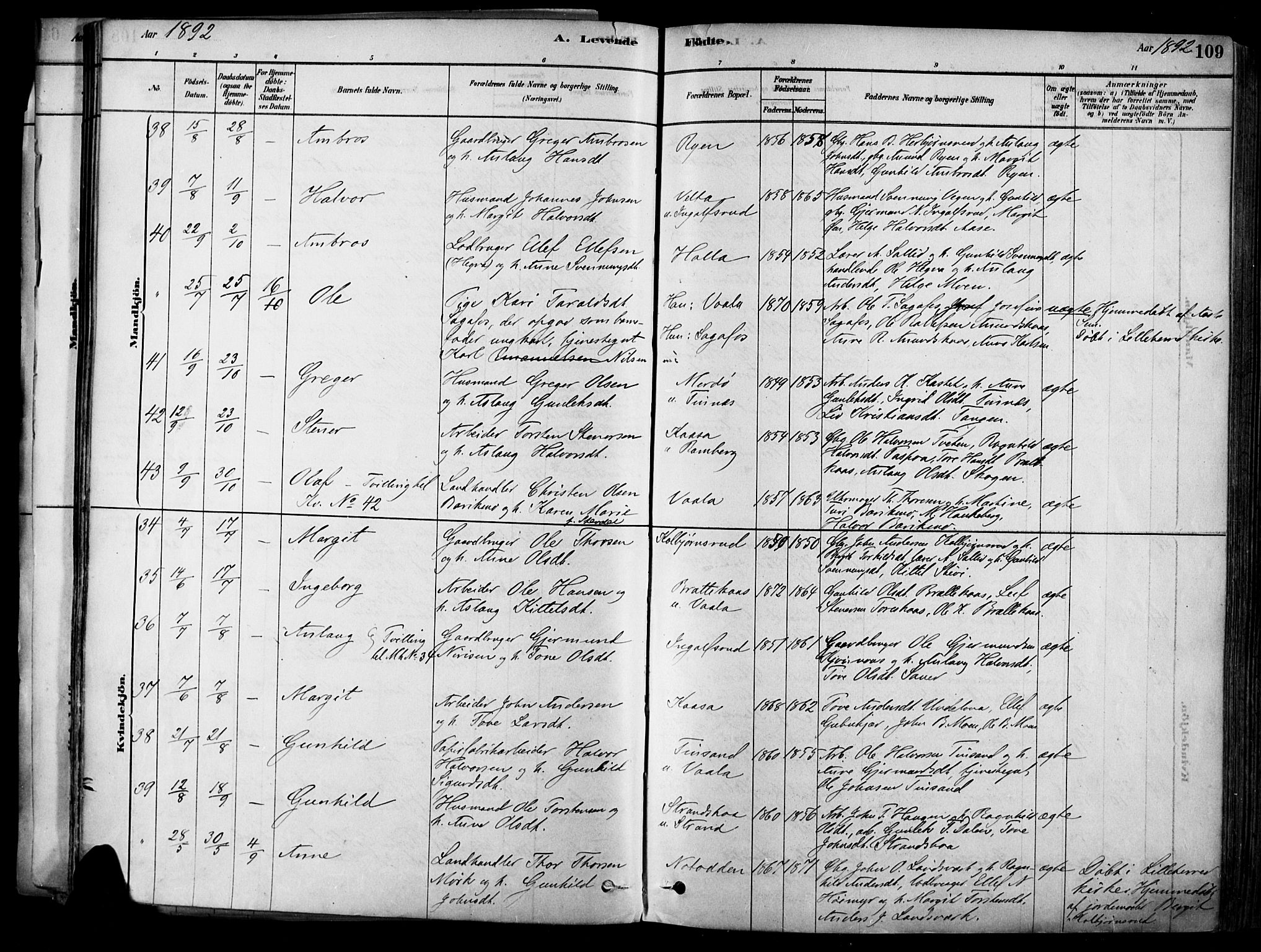 Heddal kirkebøker, AV/SAKO-A-268/F/Fa/L0008: Parish register (official) no. I 8, 1878-1903, p. 109
