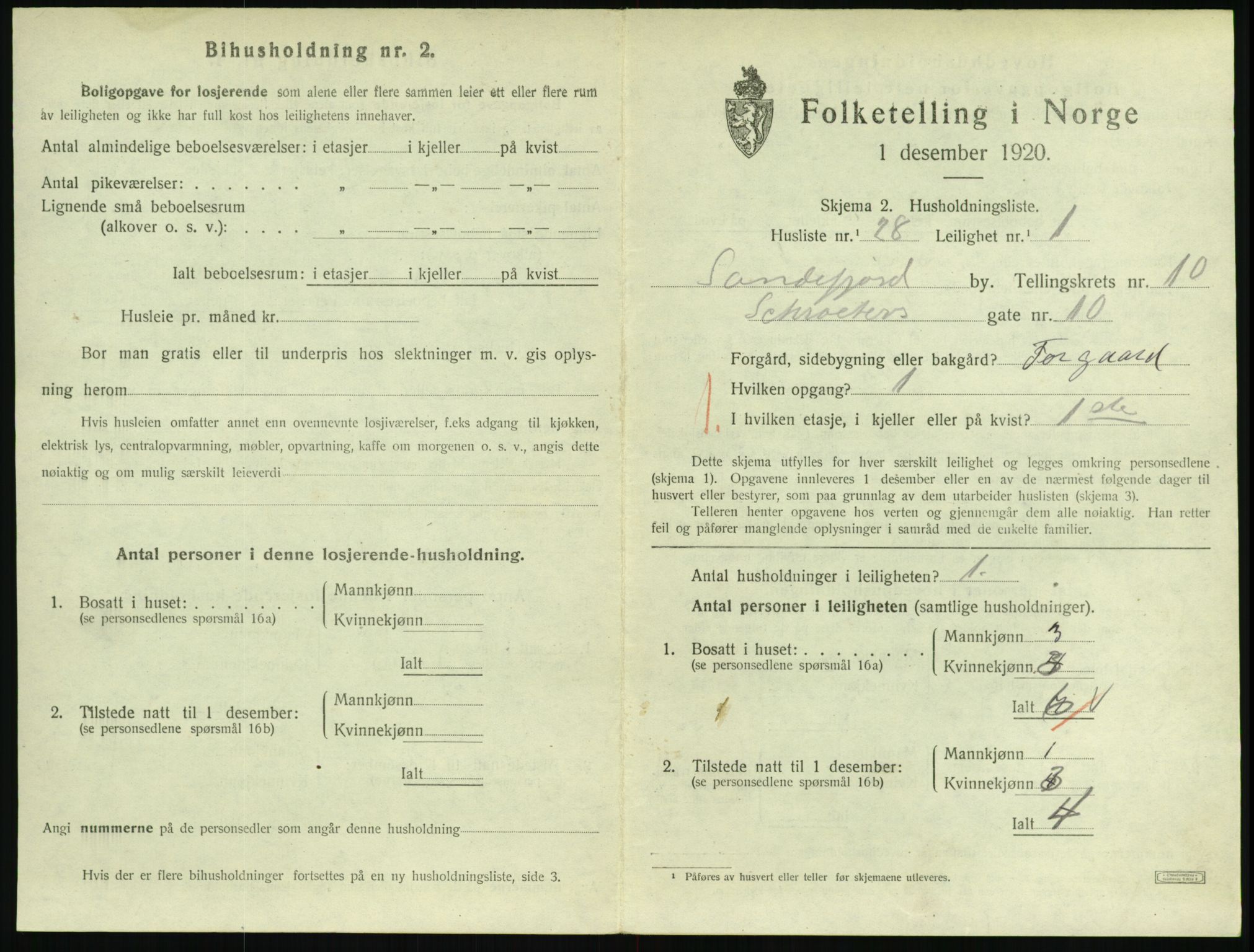 SAKO, 1920 census for Sandefjord, 1920, p. 3922