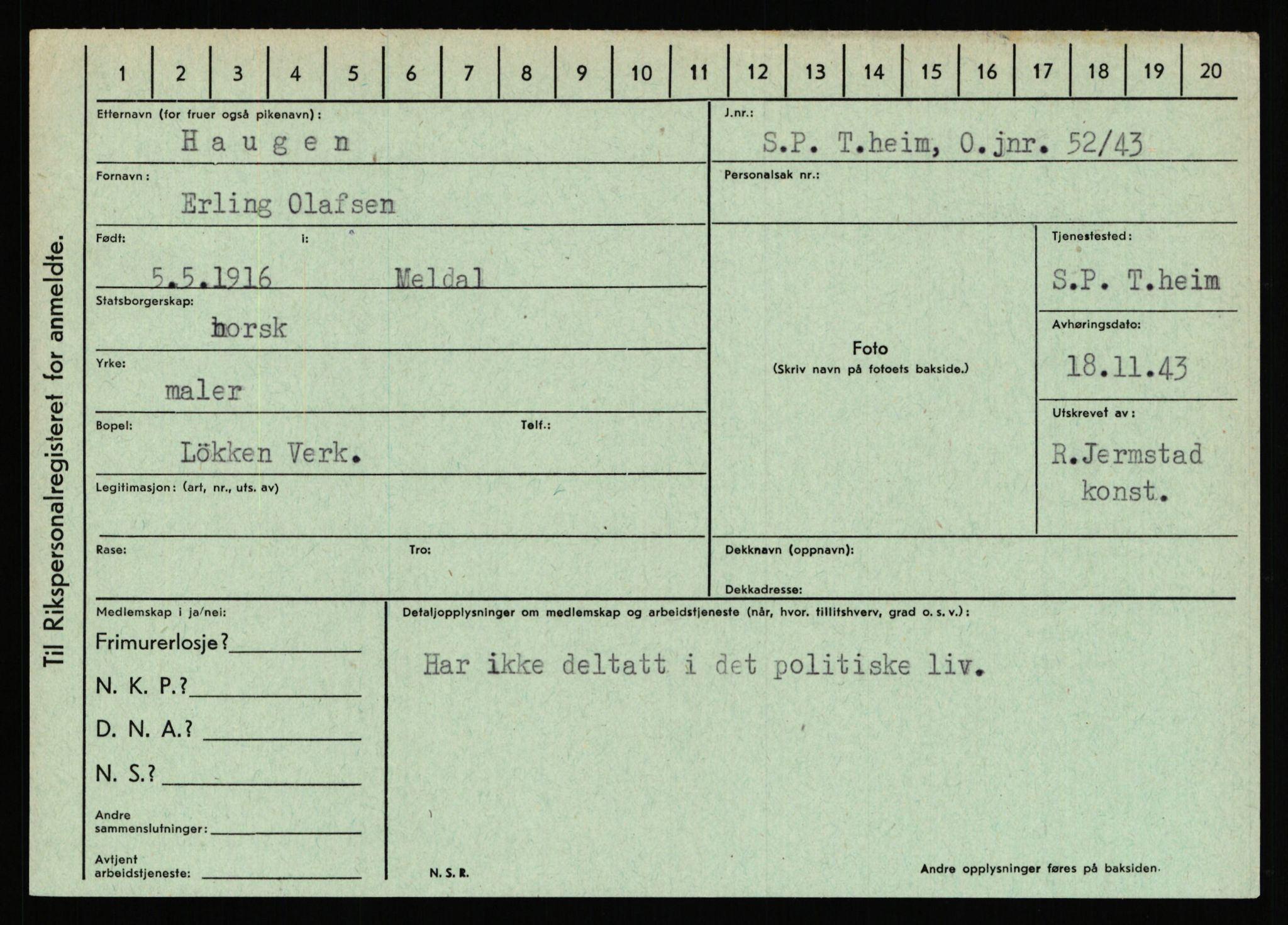 Statspolitiet - Hovedkontoret / Osloavdelingen, AV/RA-S-1329/C/Ca/L0006: Hanche - Hokstvedt, 1943-1945, p. 2361