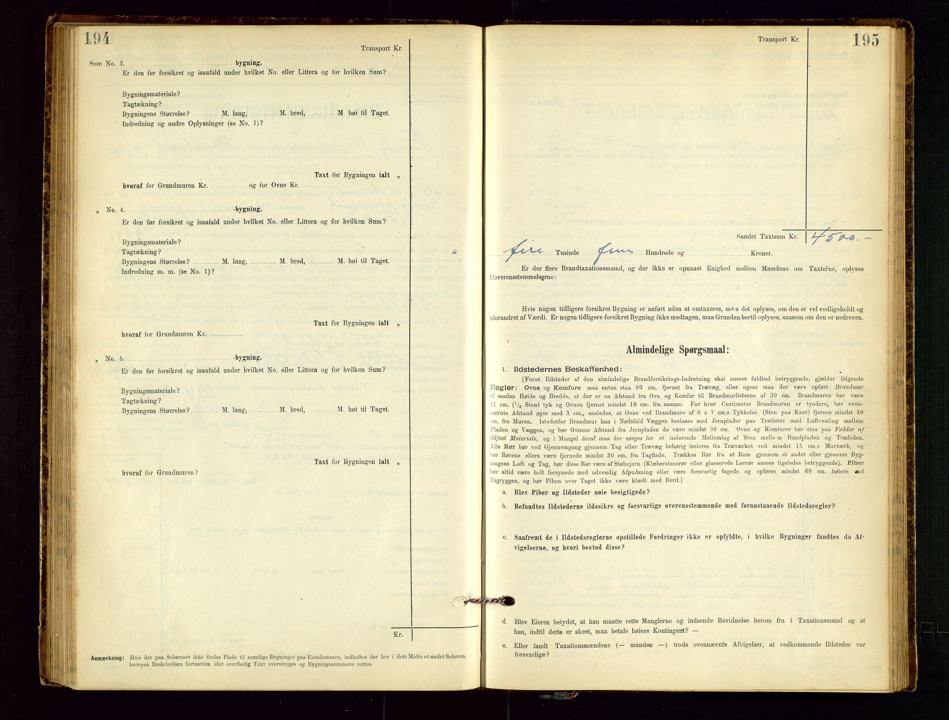 Finnøy lensmannskontor, SAST/A-100442/Goa/L0003: Branntakstprotokoll - skjemaprotokoll, 1896-1954, p. 194-195