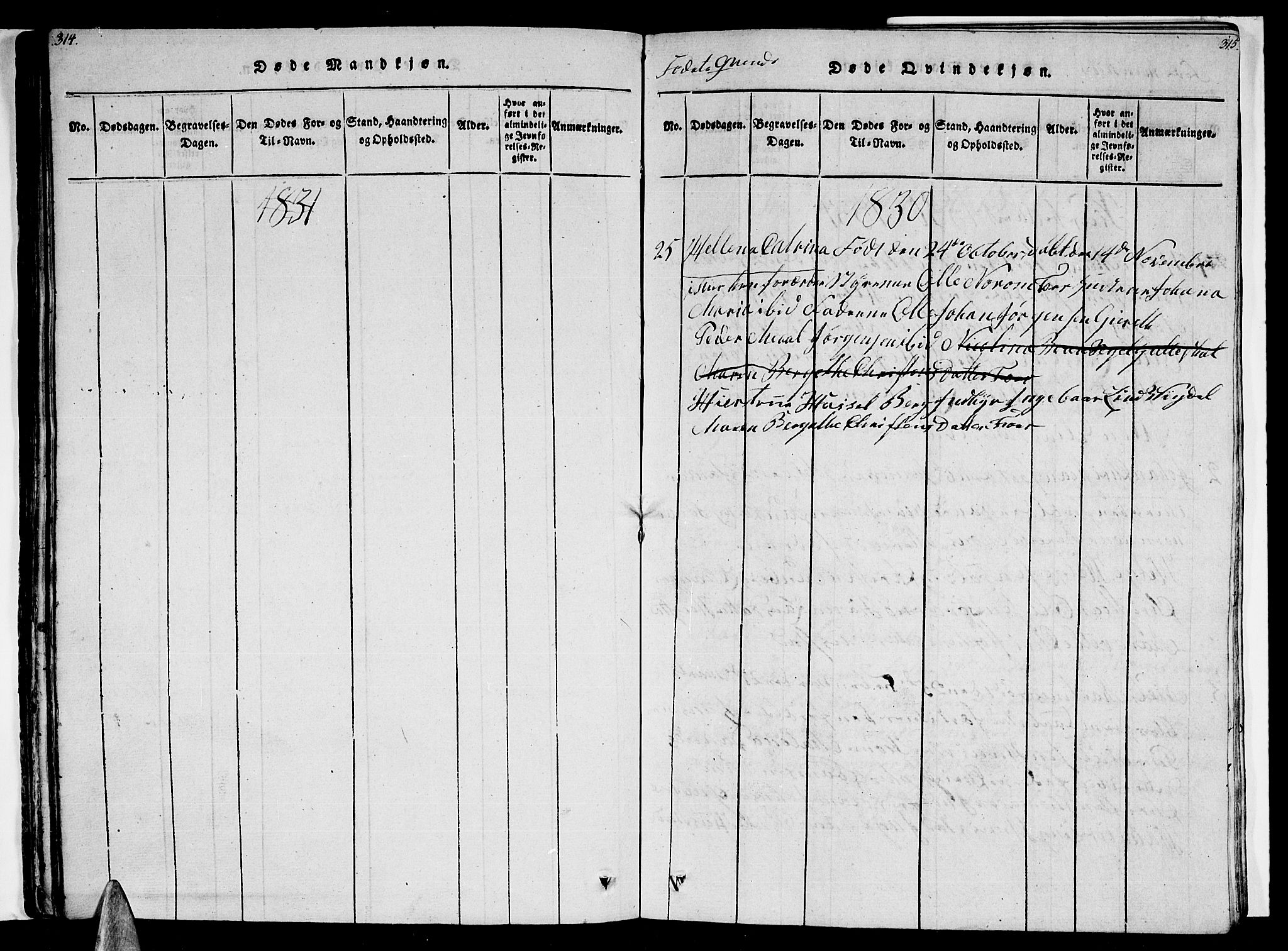 Ministerialprotokoller, klokkerbøker og fødselsregistre - Nordland, AV/SAT-A-1459/805/L0105: Parish register (copy) no. 805C01, 1820-1839, p. 314-315