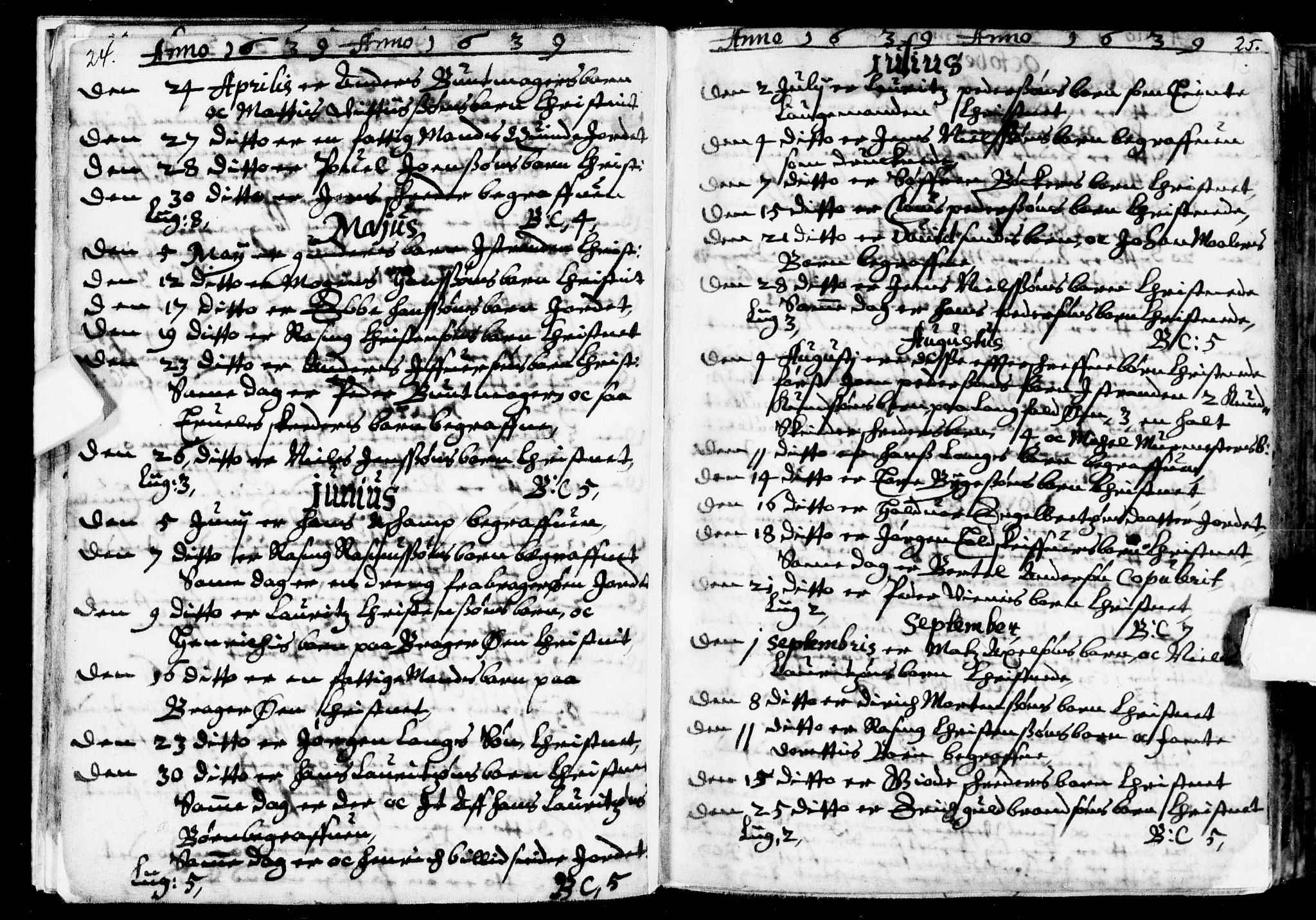 Bragernes kirkebøker, AV/SAKO-A-6/F/Fa/L0001: Parish register (official) no. I 1, 1634-1662, p. 24-25