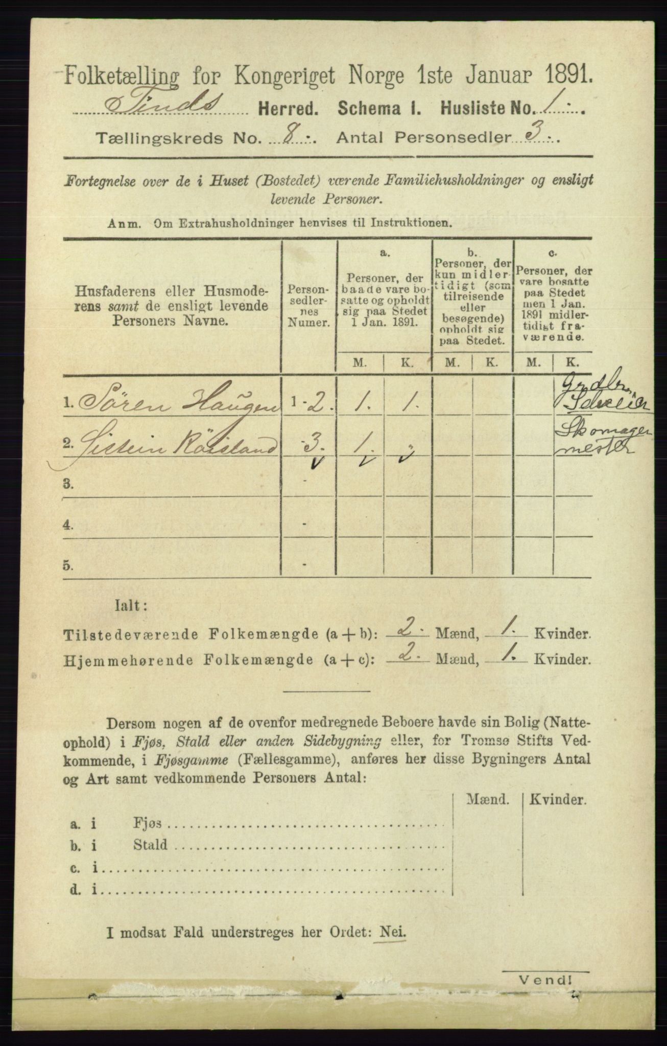 RA, 1891 census for 0826 Tinn, 1891, p. 1629