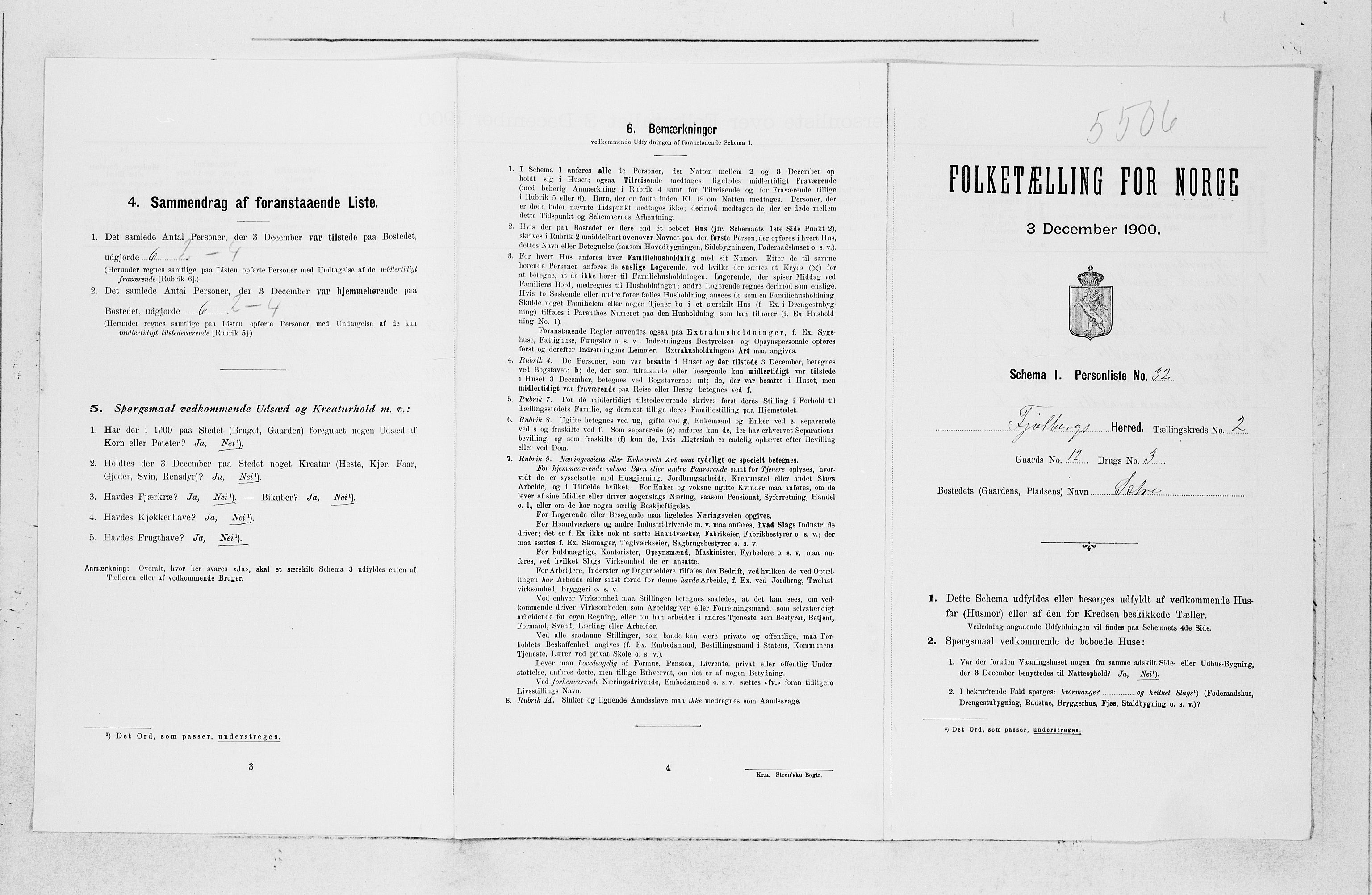 SAB, 1900 census for Fjelberg, 1900, p. 286