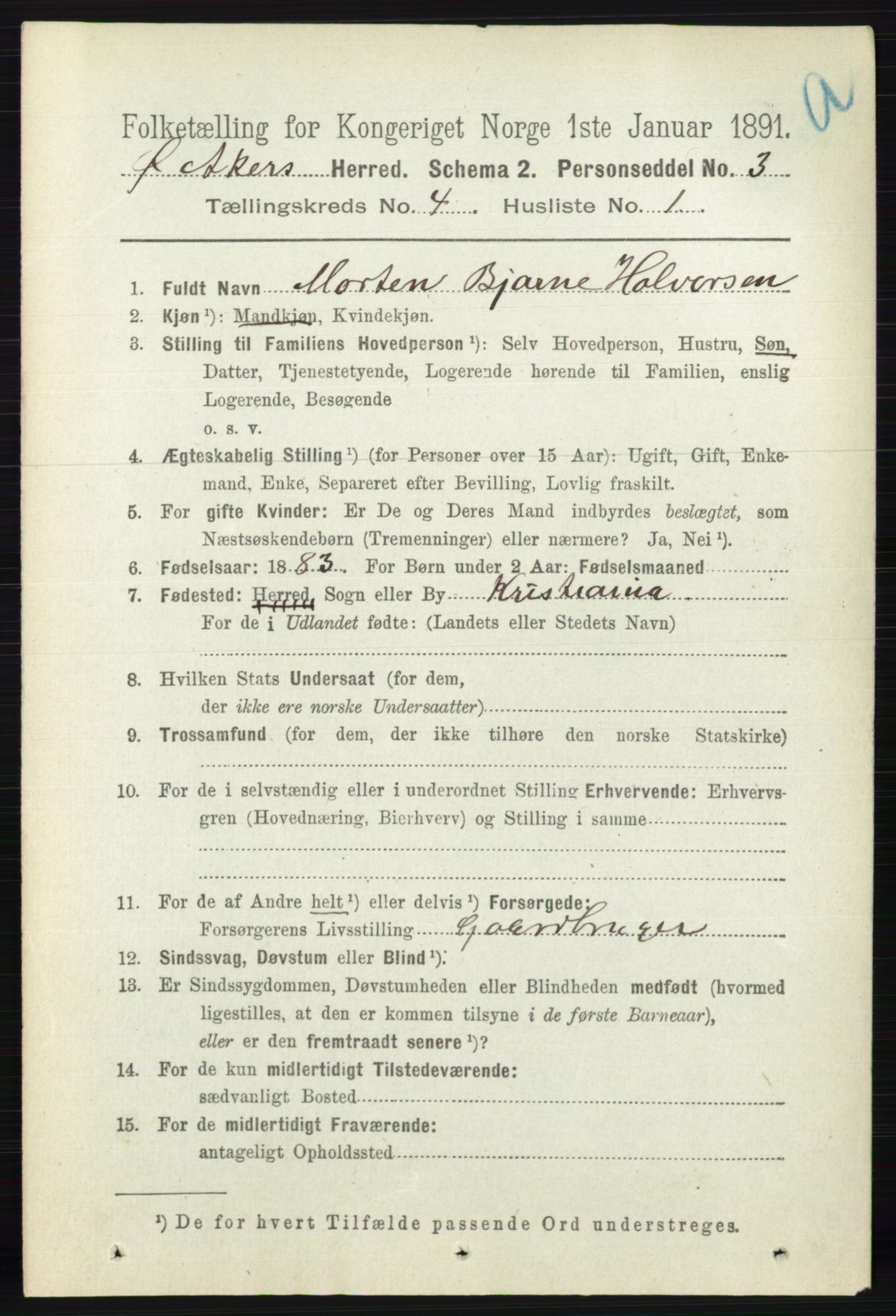 RA, 1891 census for 0218 Aker, 1891, p. 3927