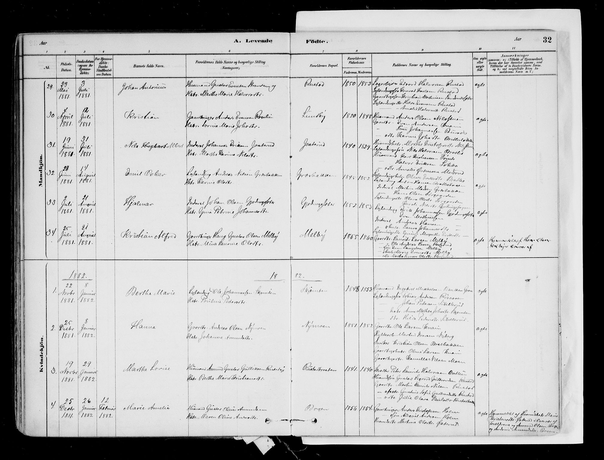 Hurdal prestekontor Kirkebøker, SAO/A-10889/F/Fa/L0007: Parish register (official) no. I 7, 1878-1906, p. 32