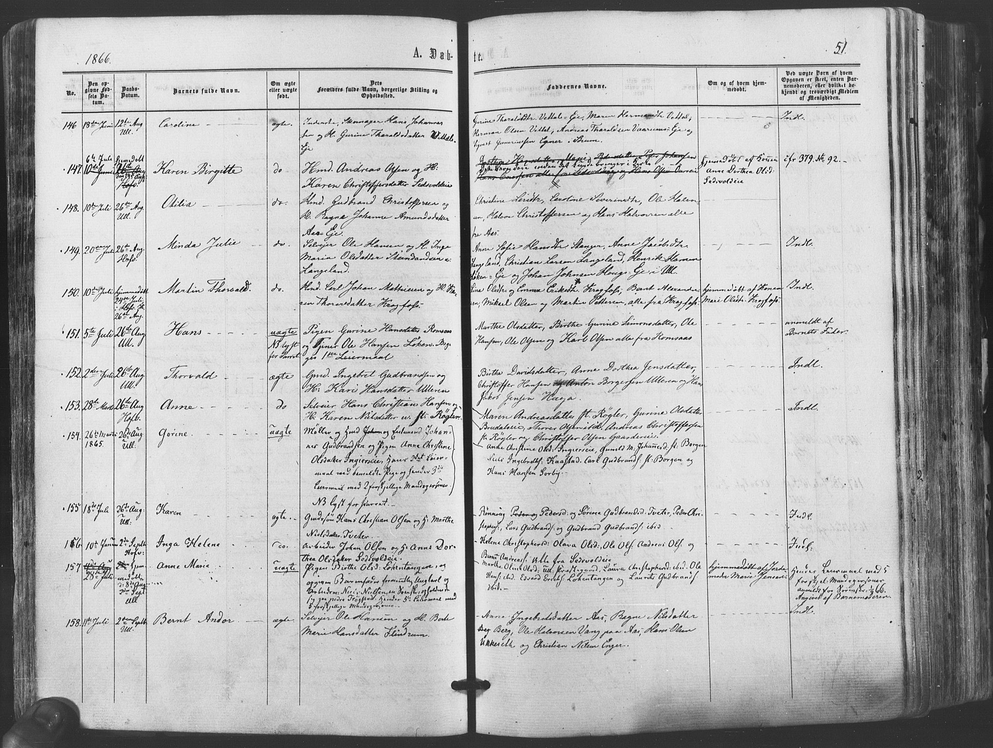 Ullensaker prestekontor Kirkebøker, SAO/A-10236a/F/Fa/L0016: Parish register (official) no. I 16, 1863-1875, p. 51