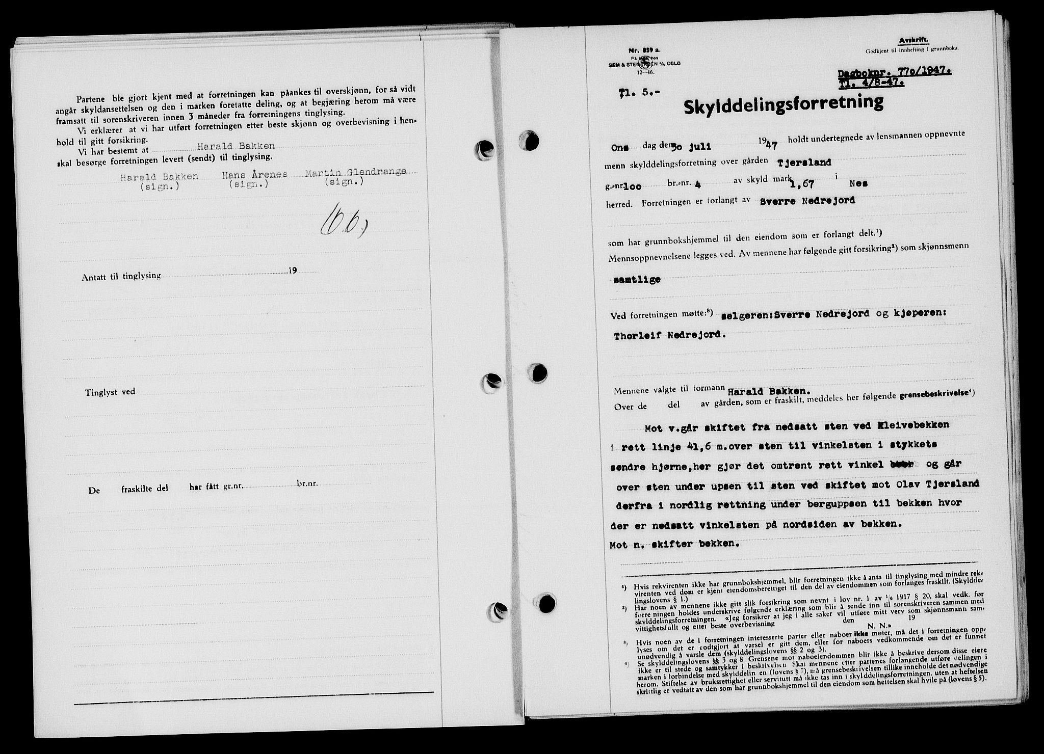 Flekkefjord sorenskriveri, SAK/1221-0001/G/Gb/Gba/L0062: Mortgage book no. A-10, 1947-1947, Diary no: : 770/1947