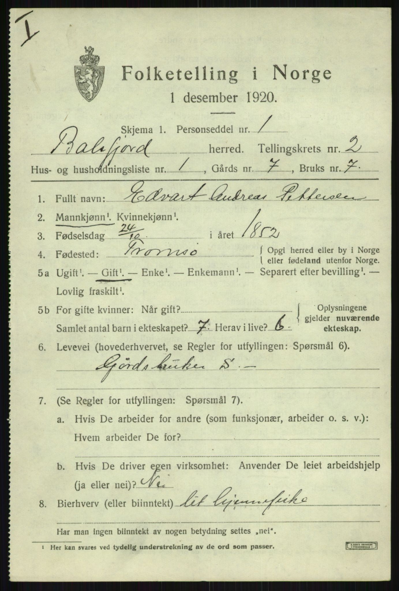 SATØ, 1920 census for Balsfjord, 1920, p. 1677