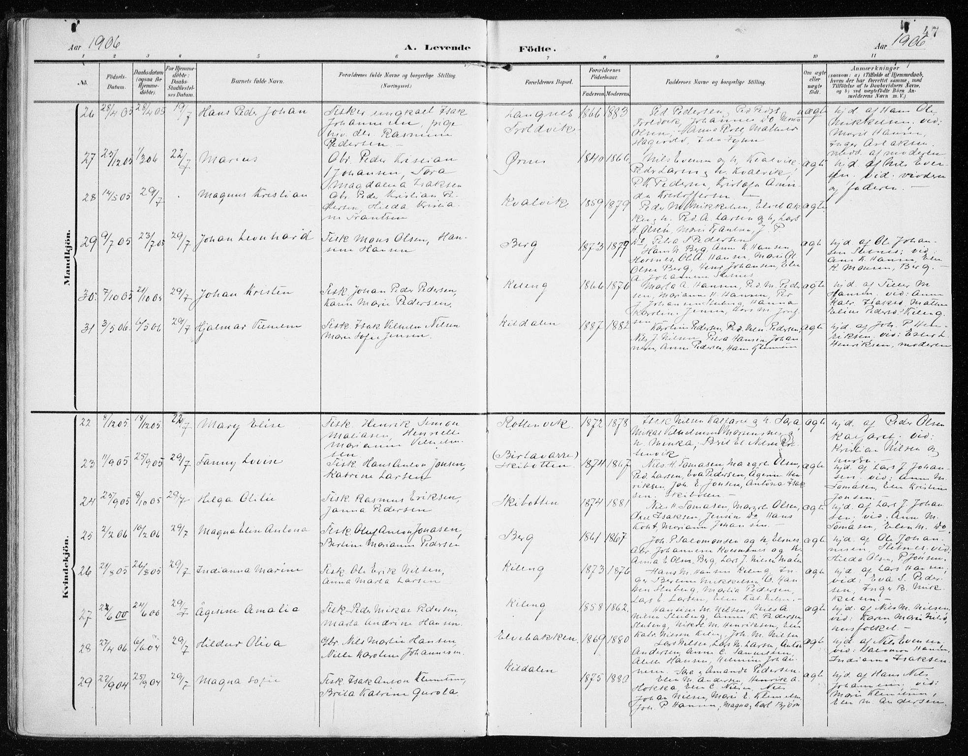 Lyngen sokneprestembete, SATØ/S-1289/H/He/Hea/L0011kirke: Parish register (official) no. 11, 1903-1913, p. 47