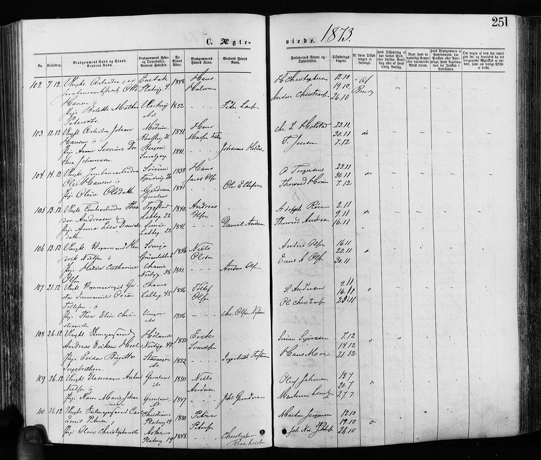 Grønland prestekontor Kirkebøker, AV/SAO-A-10848/F/Fa/L0005: Parish register (official) no. 5, 1869-1880, p. 251