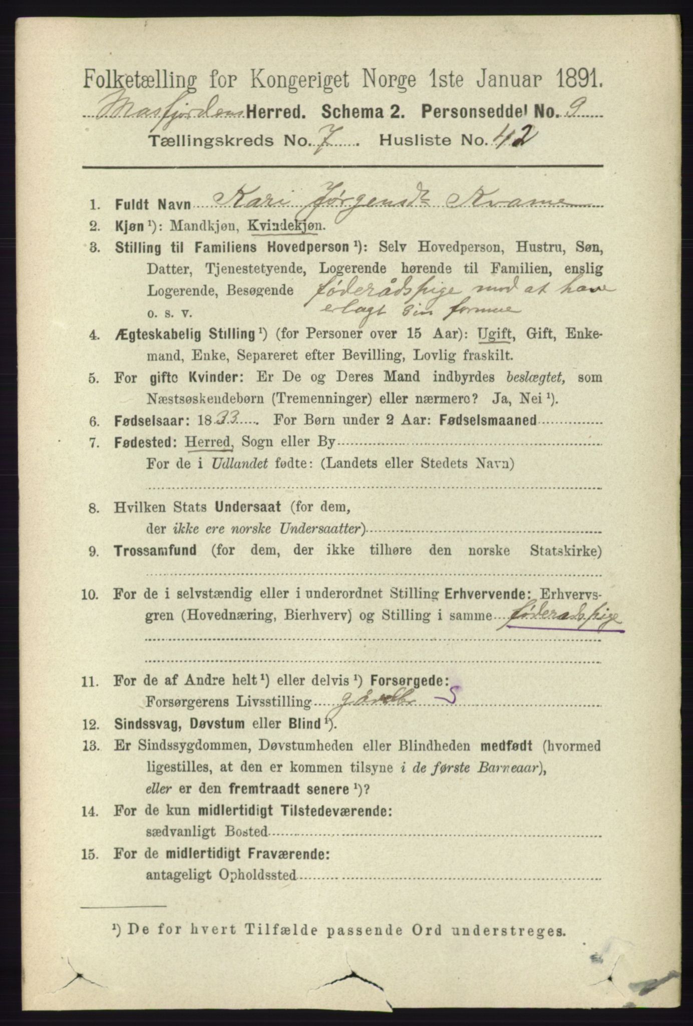 RA, 1891 census for 1266 Masfjorden, 1891, p. 1488