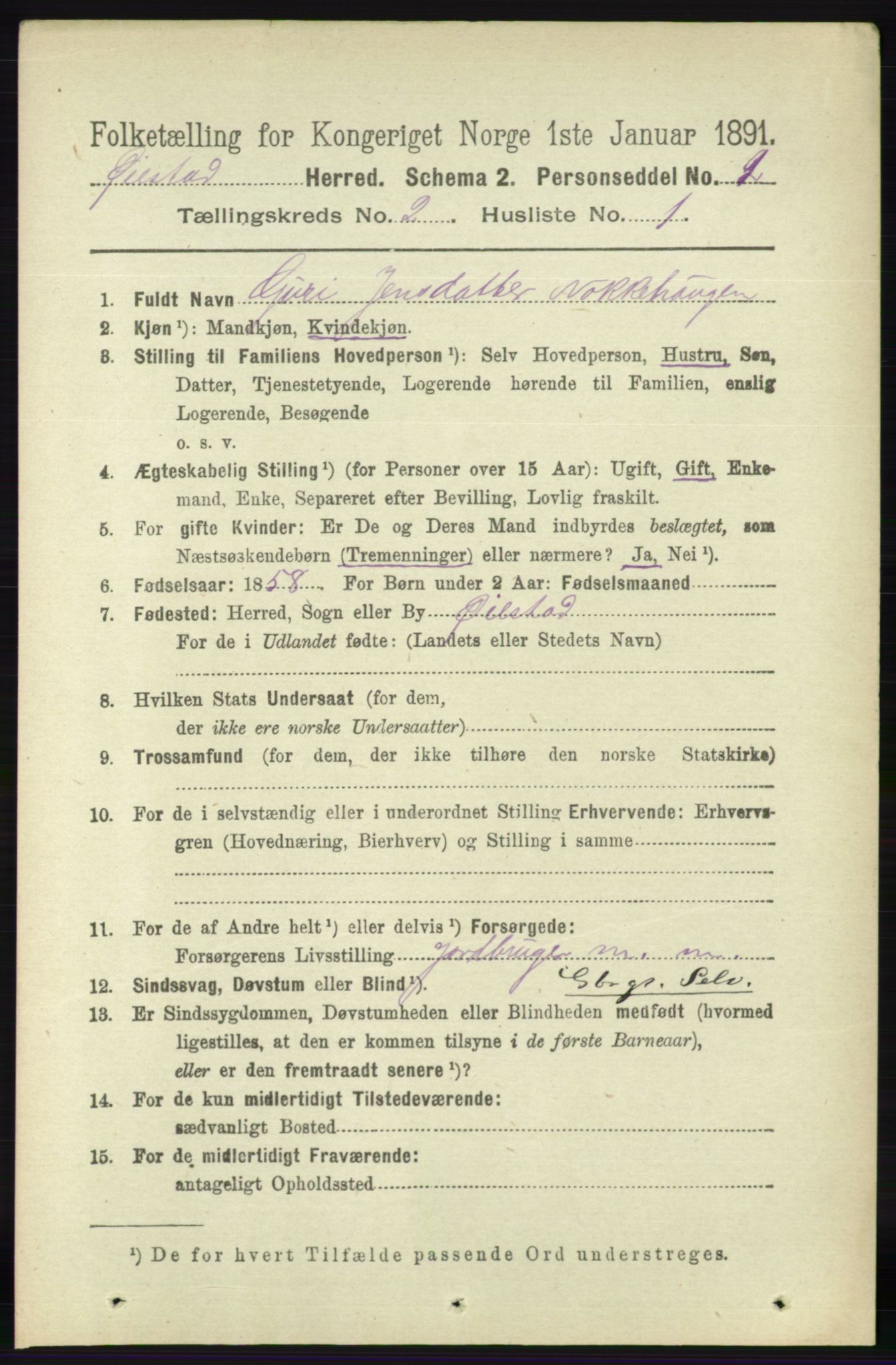 RA, 1891 census for 0920 Øyestad, 1891, p. 384