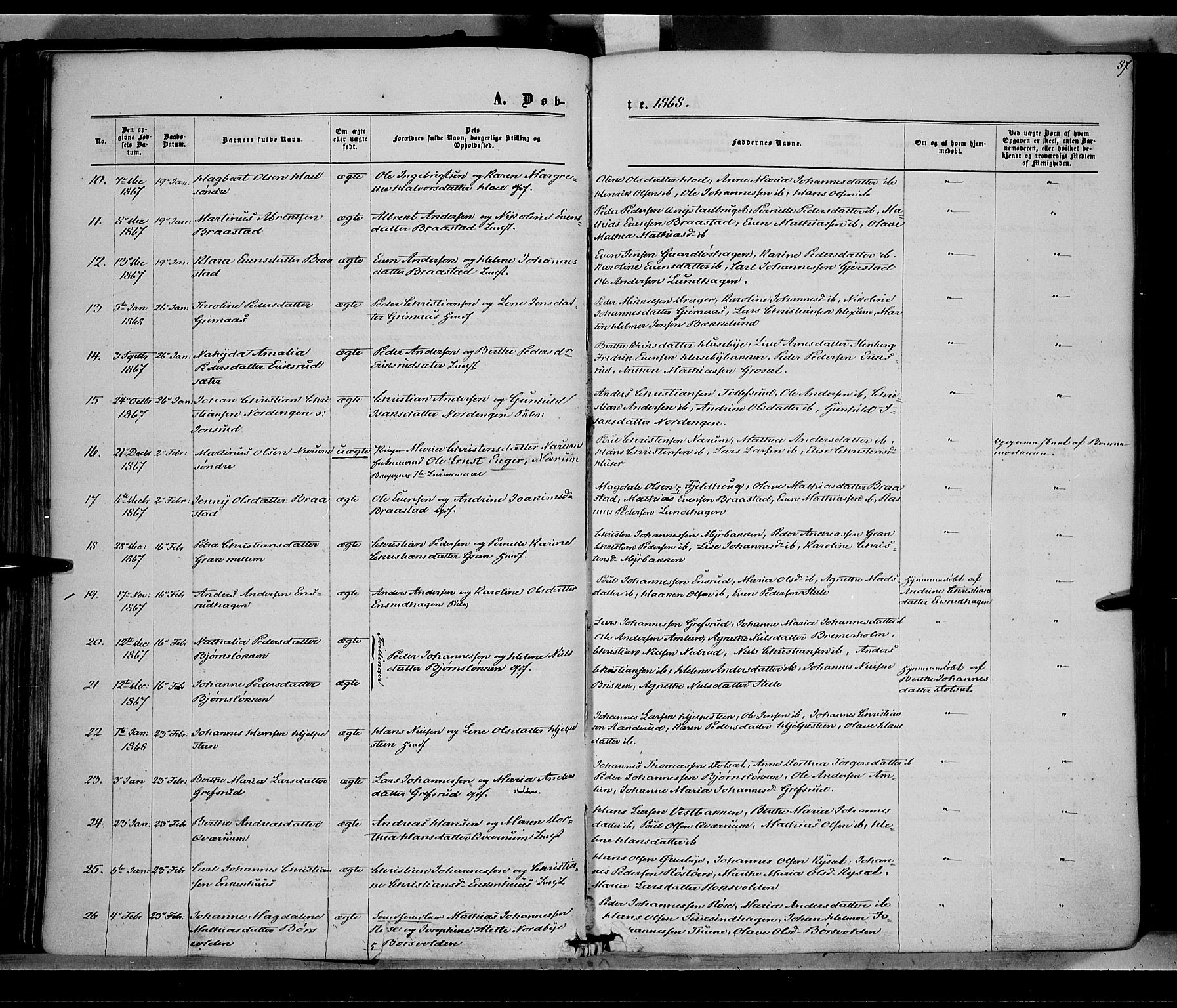 Vestre Toten prestekontor, AV/SAH-PREST-108/H/Ha/Haa/L0007: Parish register (official) no. 7, 1862-1869, p. 87