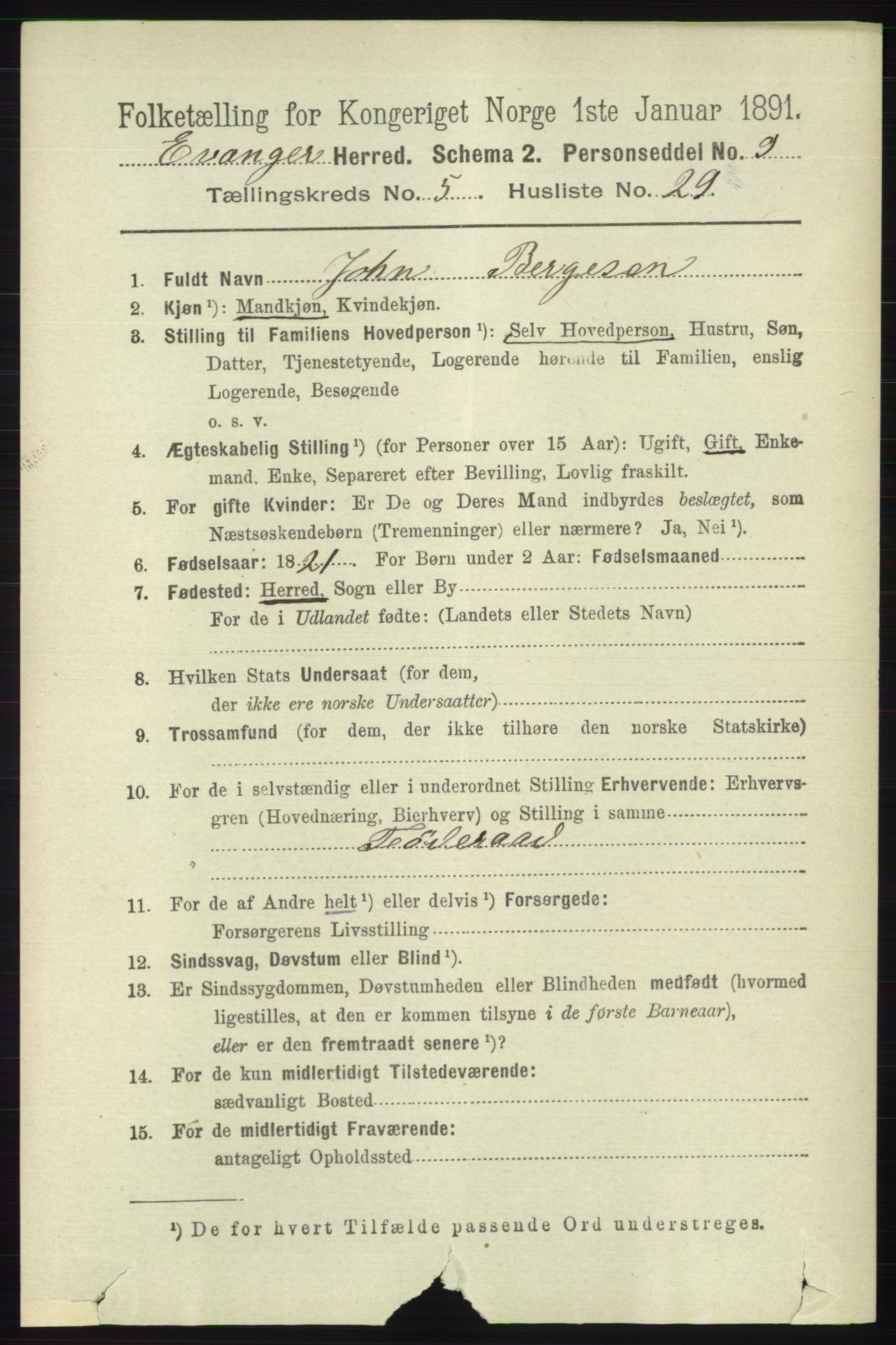 RA, 1891 census for 1237 Evanger, 1891, p. 1577