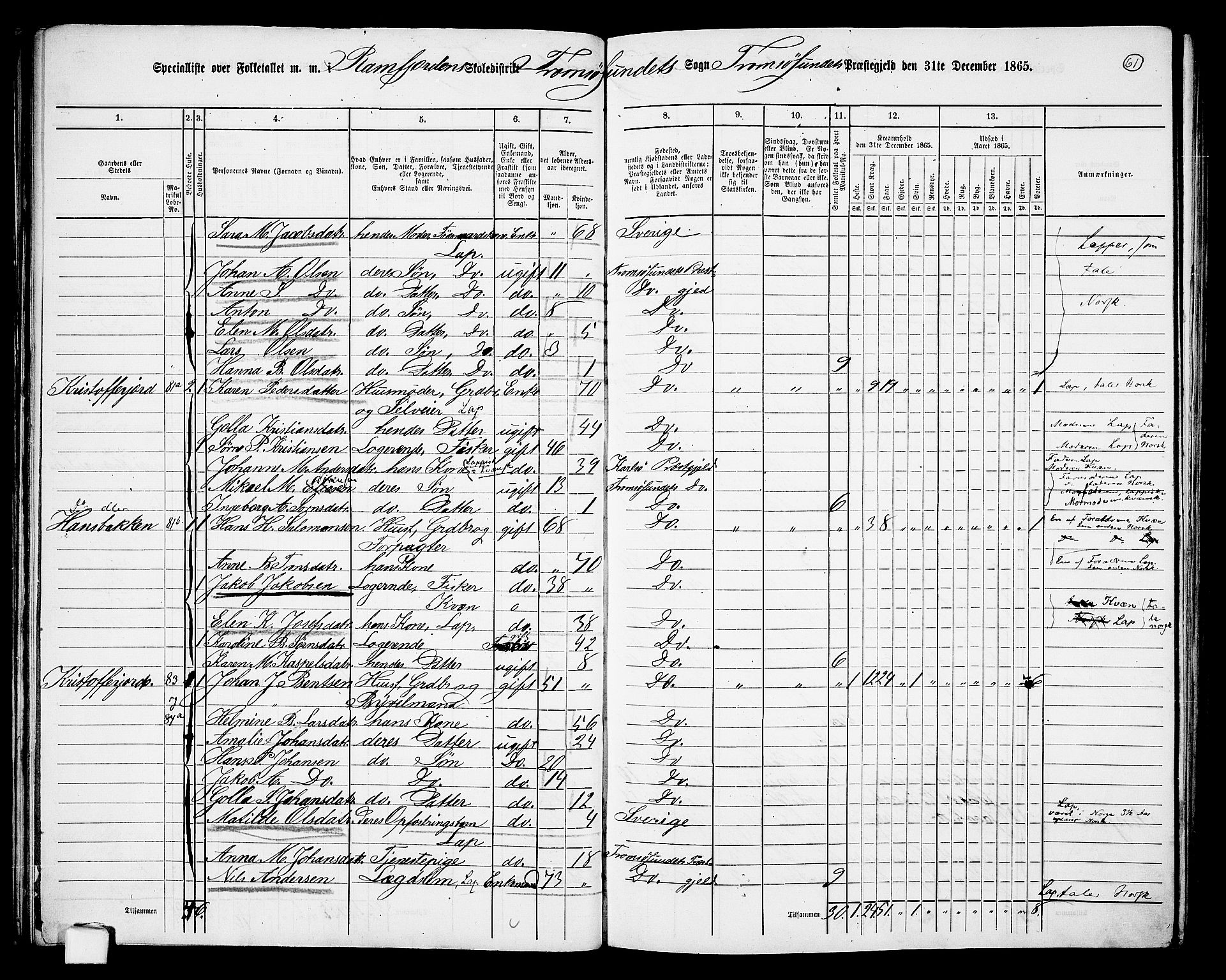 RA, 1865 census for Tromsøysund, 1865, p. 56