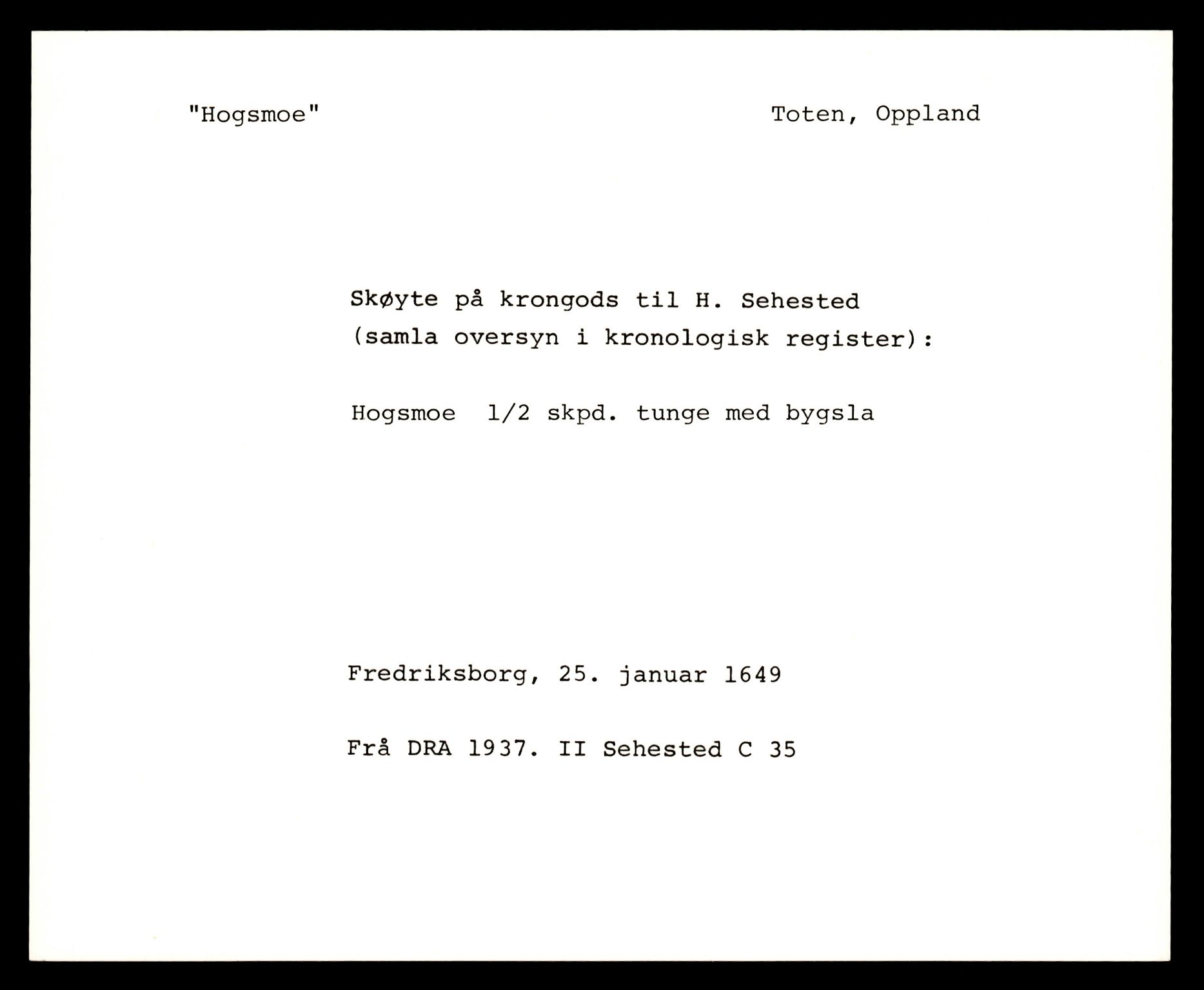 Riksarkivets diplomsamling, AV/RA-EA-5965/F35/F35e/L0011: Registreringssedler Oppland 3, 1400-1700, p. 241