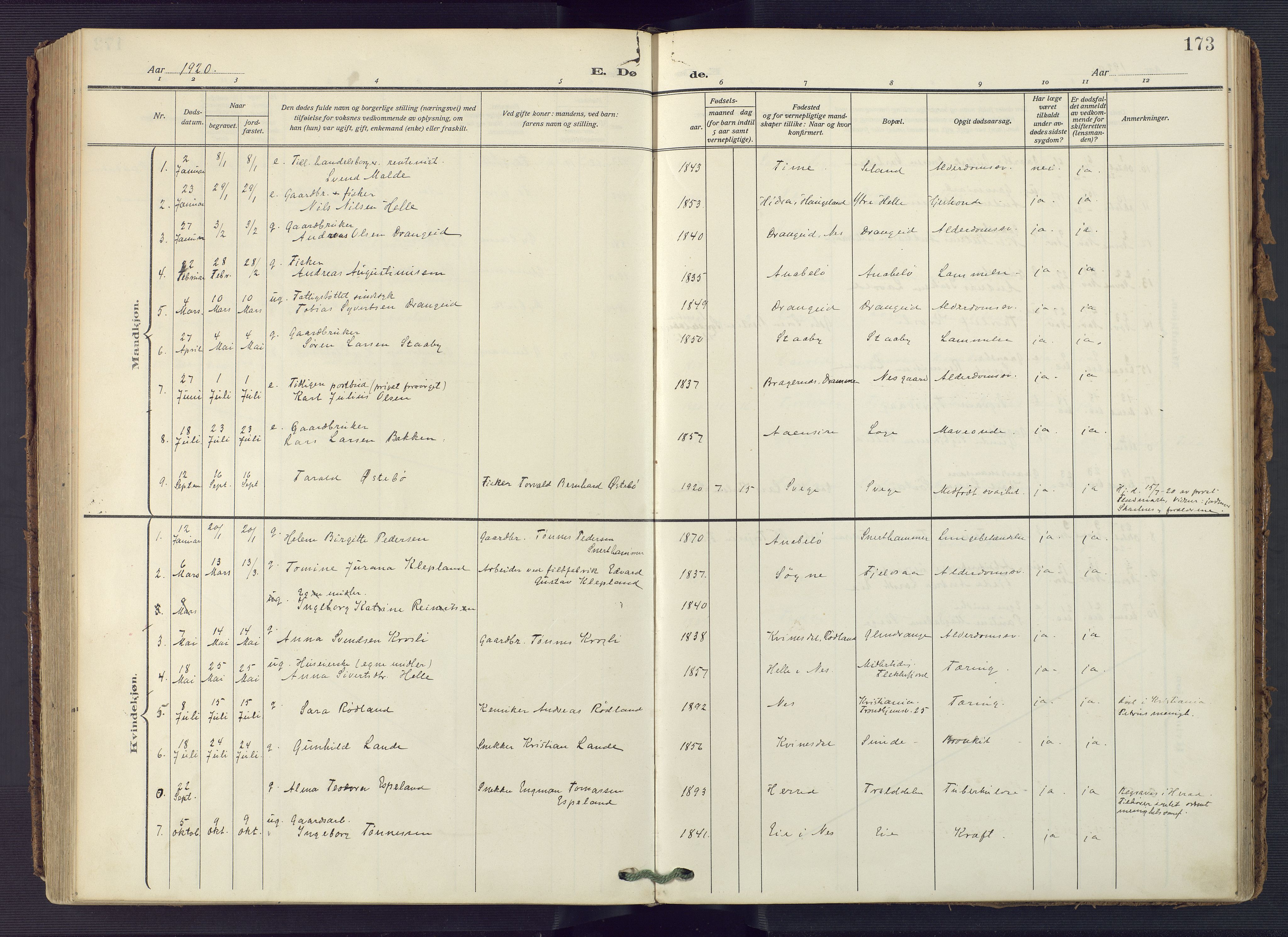 Flekkefjord sokneprestkontor, AV/SAK-1111-0012/F/Fa/Fac/L0010: Parish register (official) no. A 10, 1910-1927, p. 173