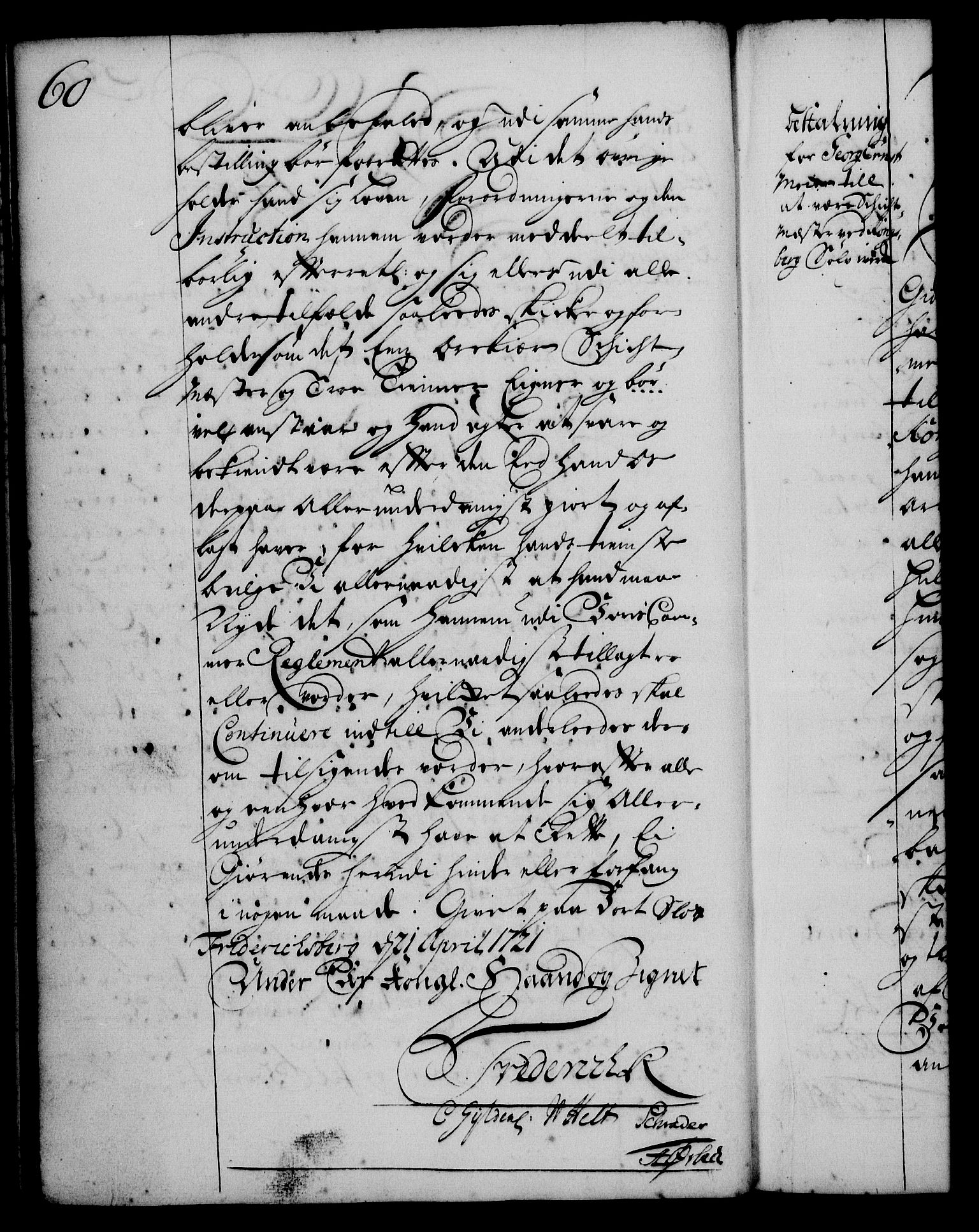 Rentekammeret, Kammerkanselliet, RA/EA-3111/G/Gg/Gge/L0001: Norsk bestallingsprotokoll med register (merket RK 53.25), 1720-1730, p. 60
