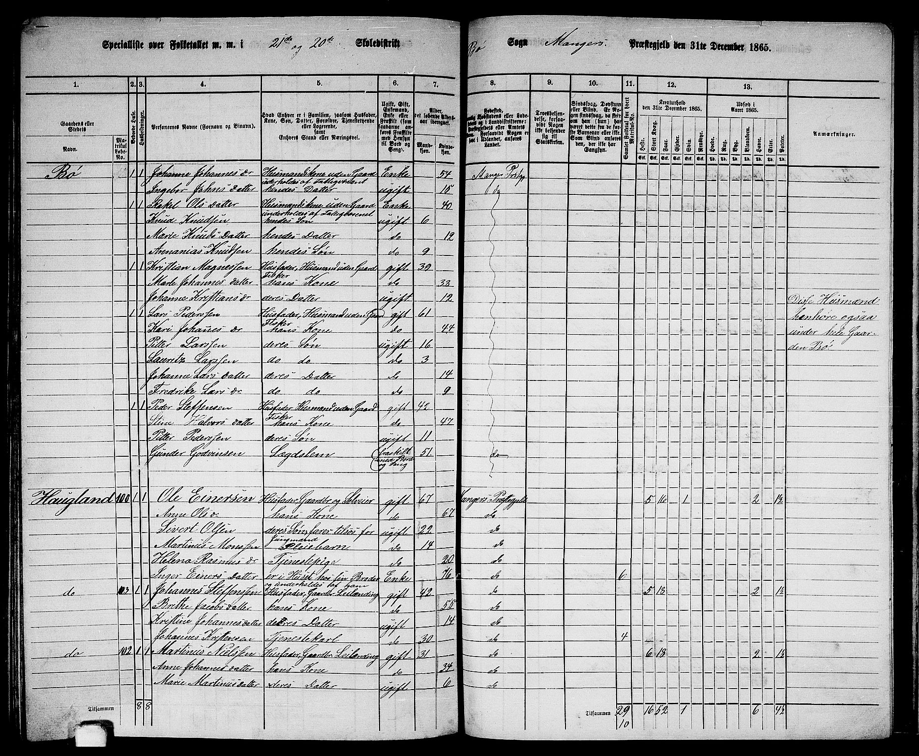 RA, 1865 census for Manger, 1865, p. 276