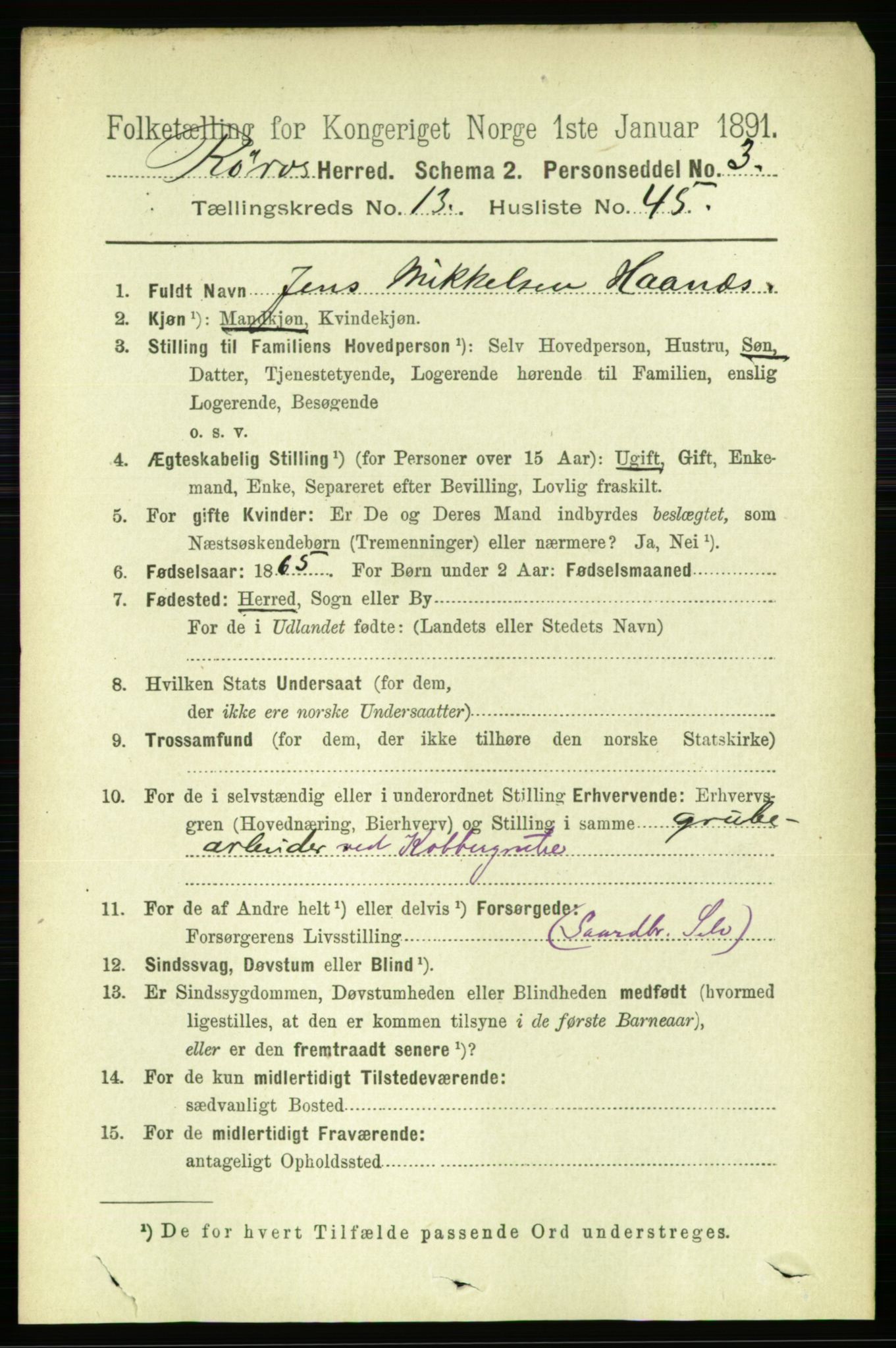 RA, 1891 census for 1640 Røros, 1891, p. 2792