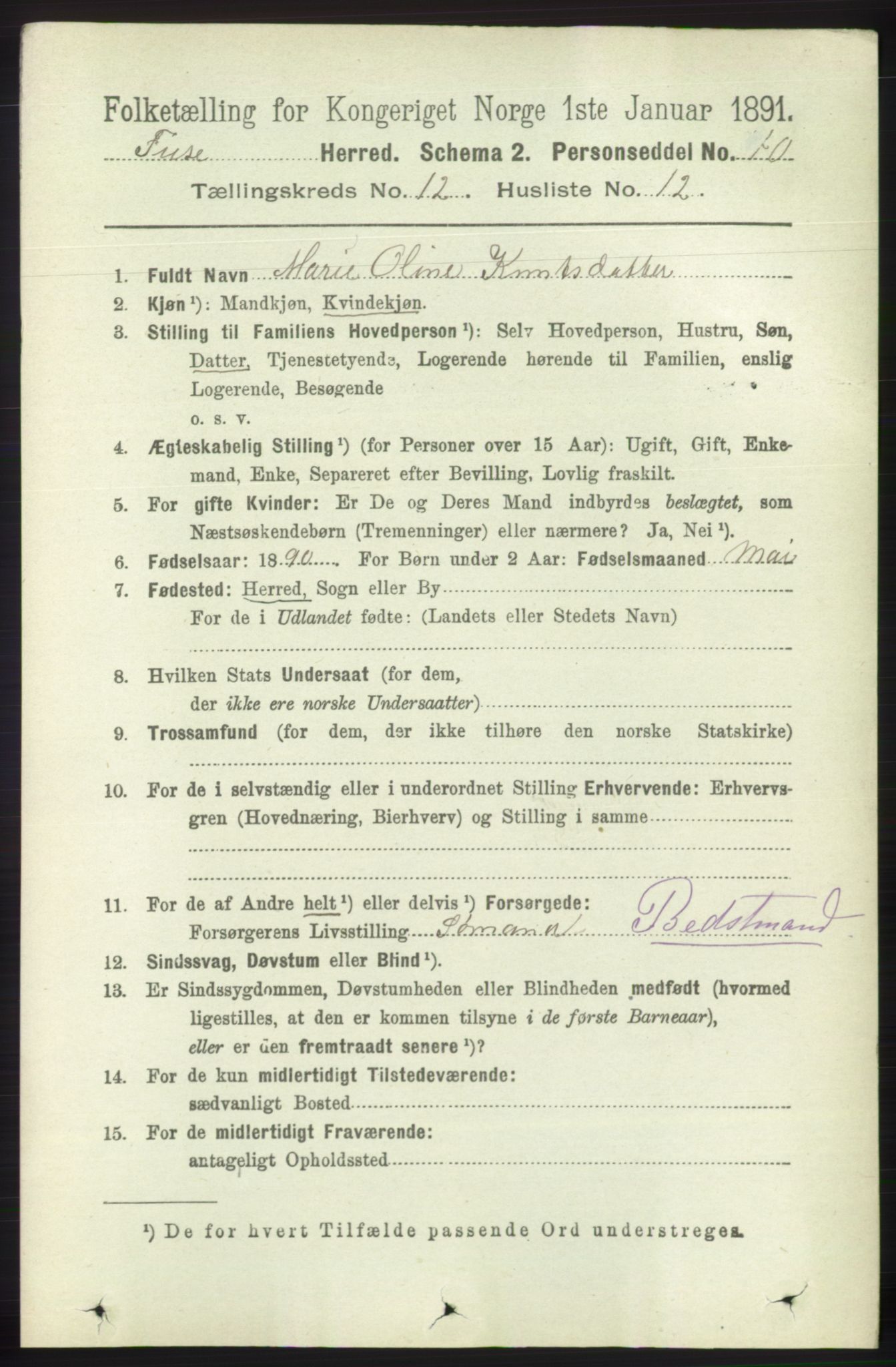 RA, 1891 census for 1241 Fusa, 1891, p. 2442